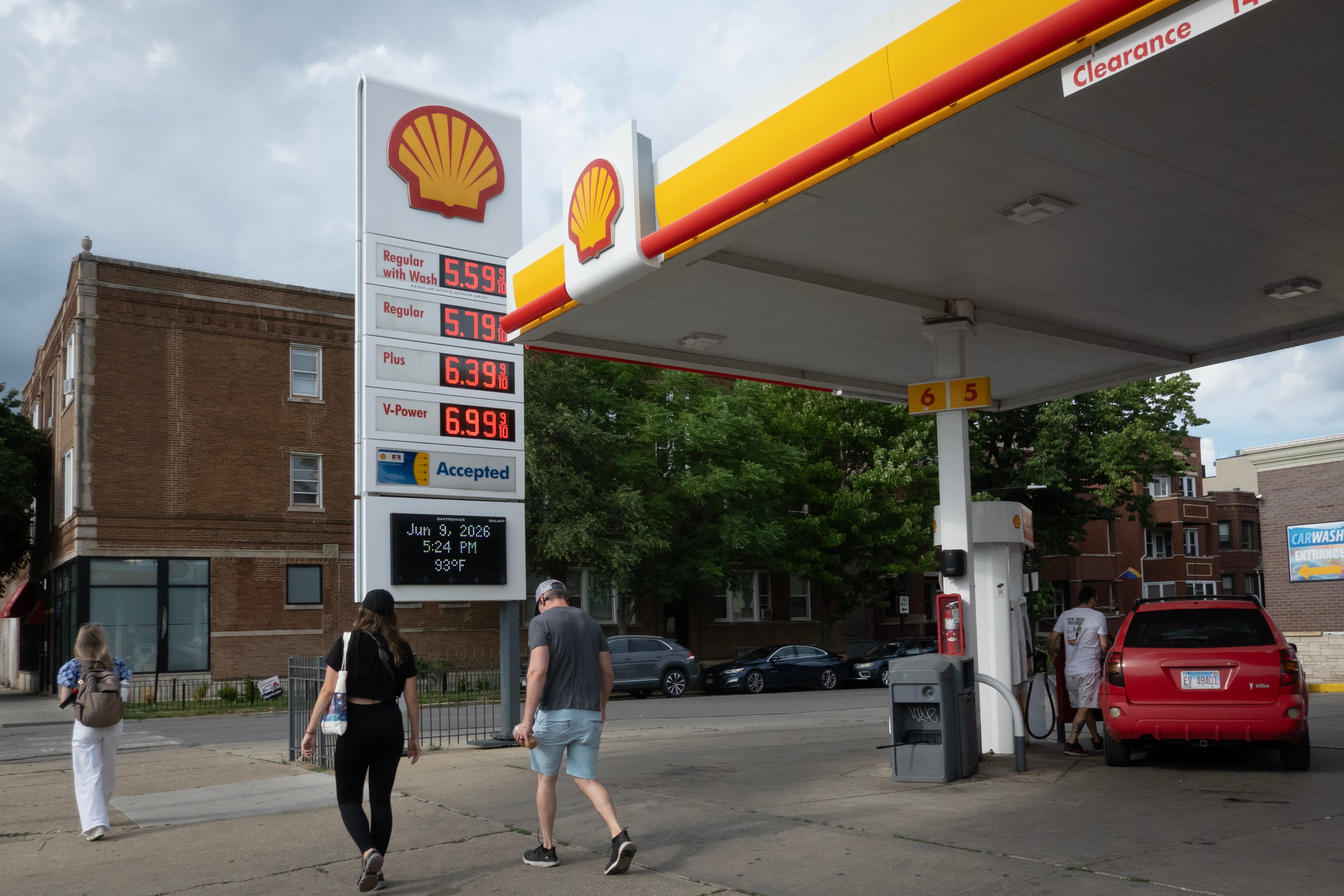 The national average price of a gallon of gas is $4.15, AAA said Wednesday, June 10, 2026, one day after this scene at a filling station in Chicago, Ill. (Getty)