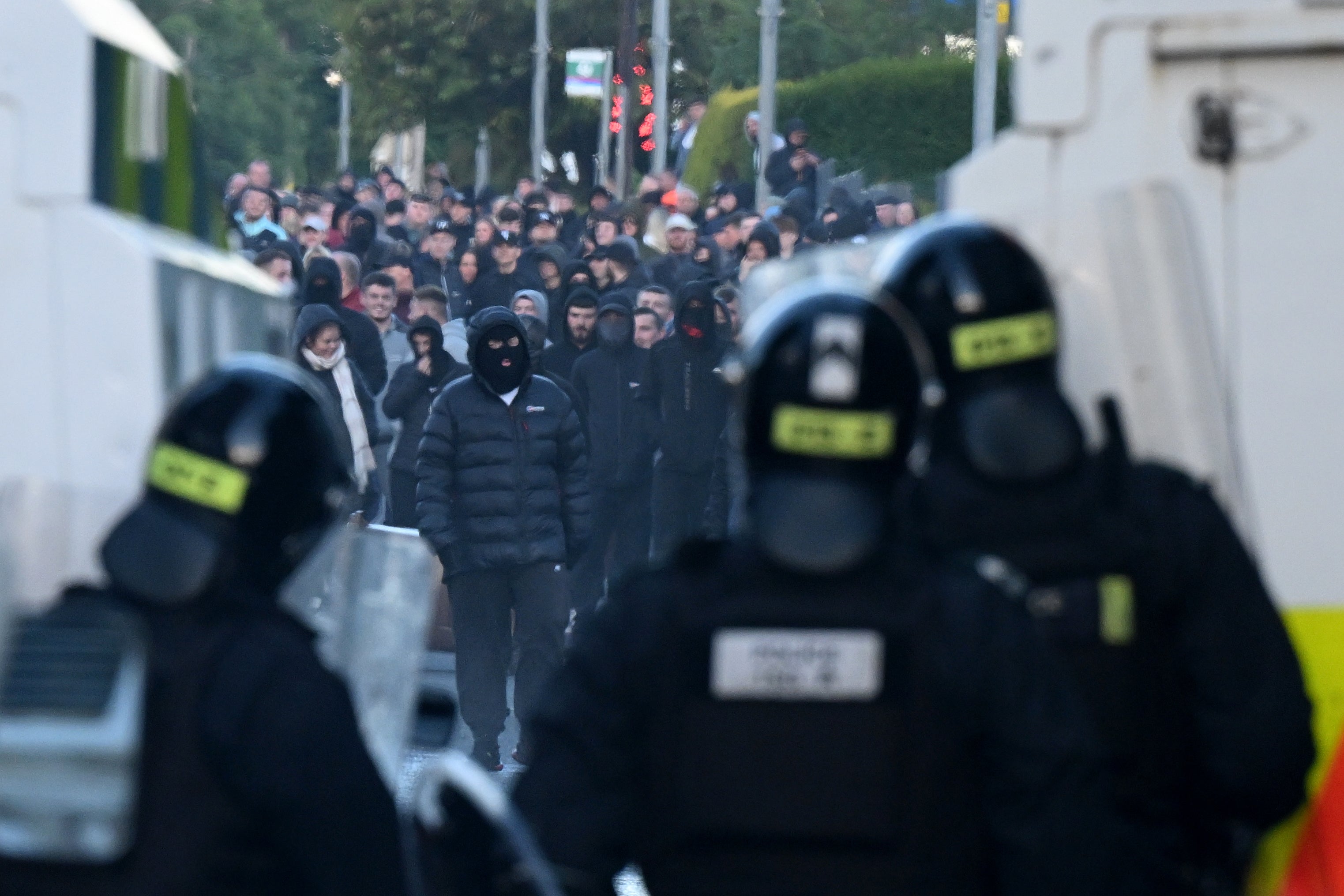 Protesters hurled bricks at police
