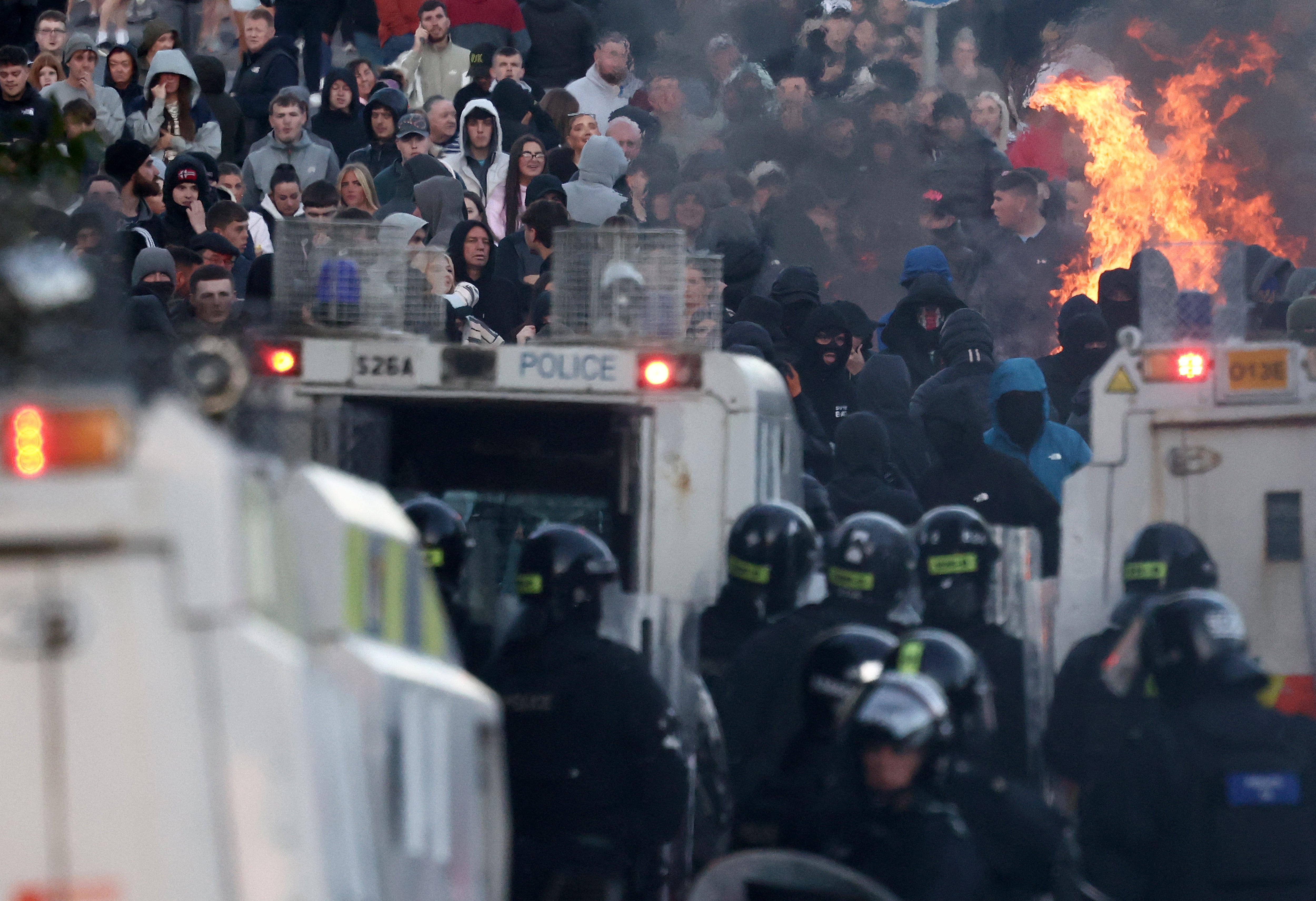 Clashes between police in riot gear and protesters in Glengormley, on Wednesday (AFP/Getty)