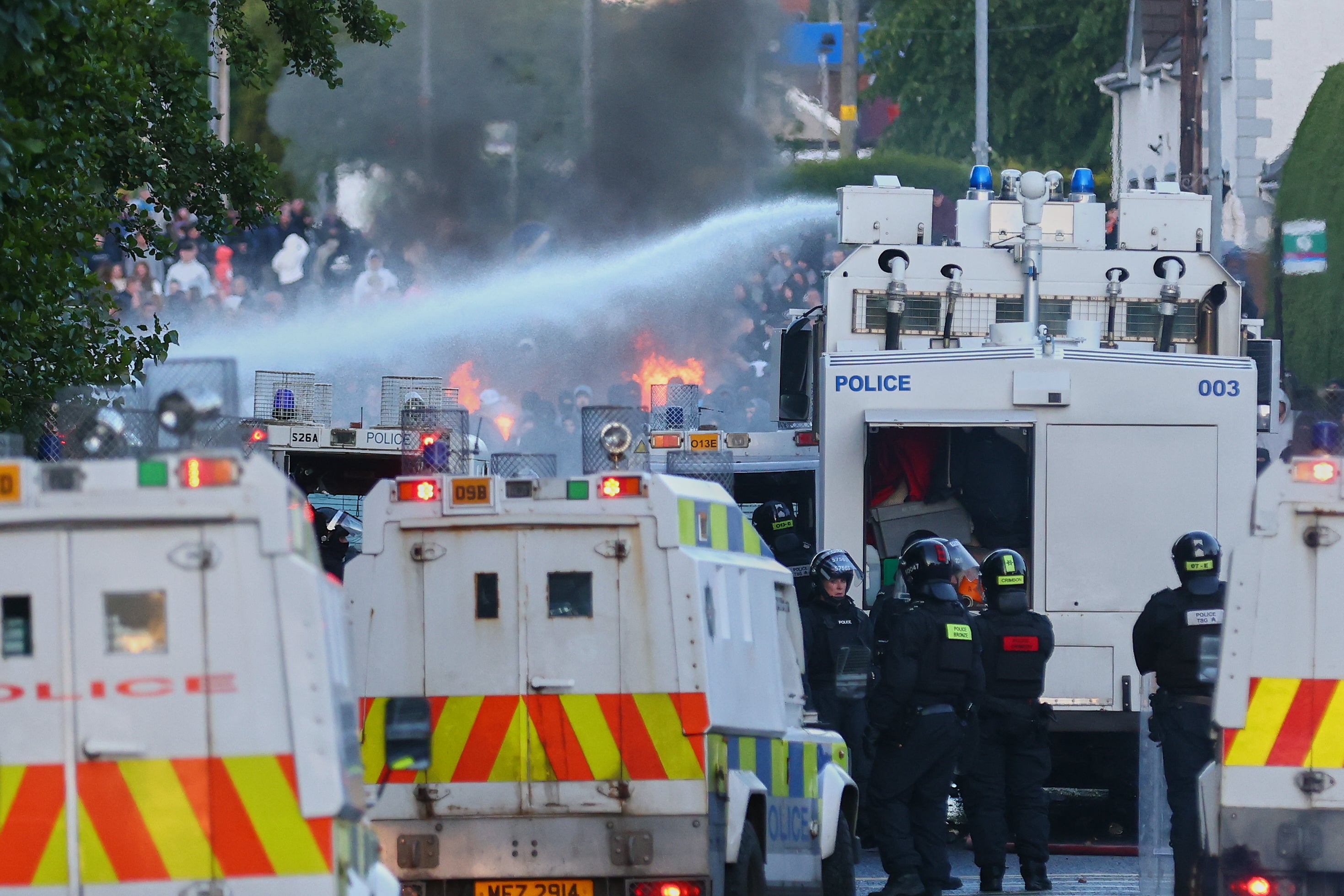 Police use water-cannons to disperse protesters near Newtownabbey