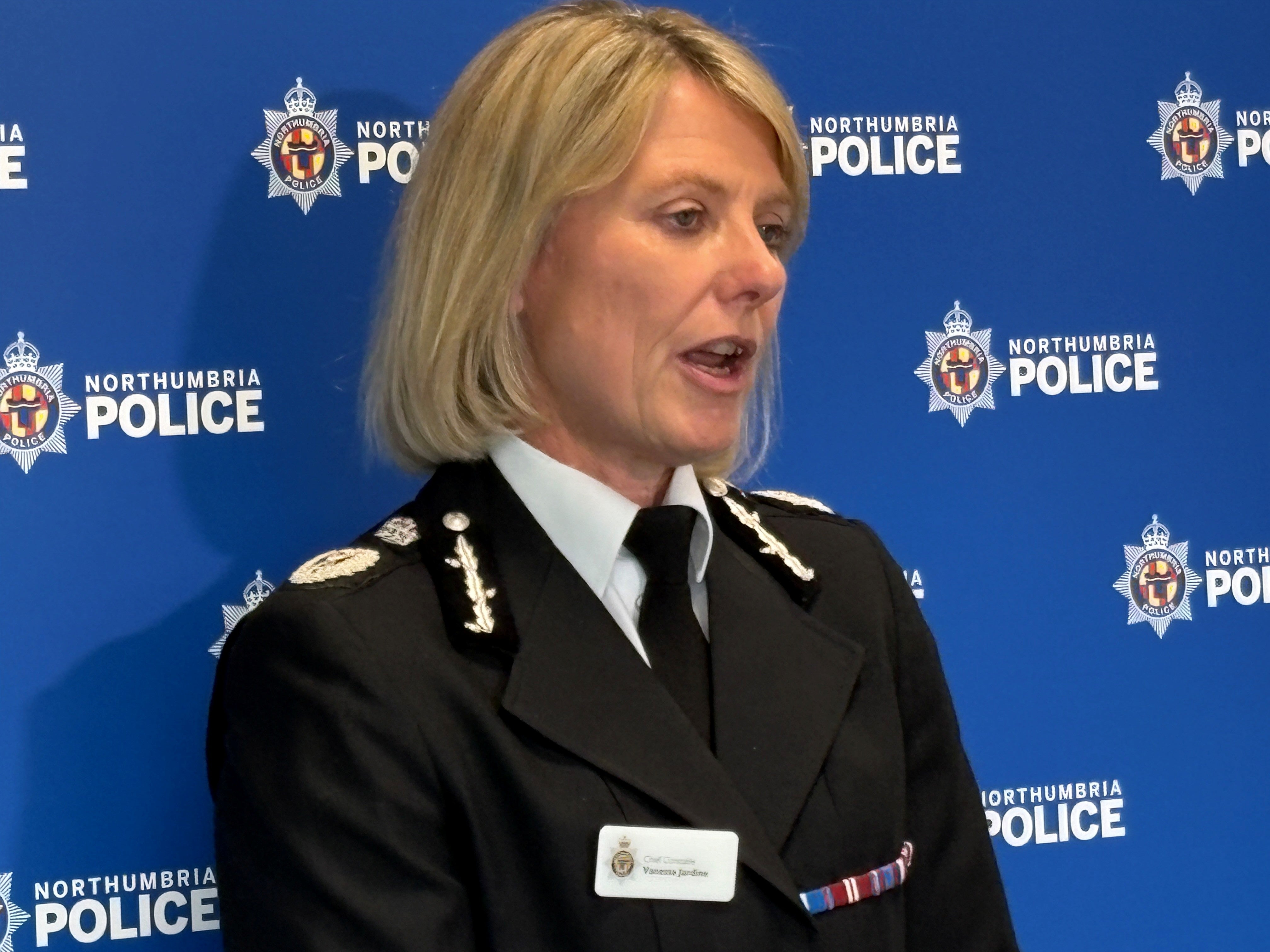 Chief Constable Vanessa Jardine remembers the young officer at the force's headquarters in North Tyneside, where the Union flag is flown at half-mast