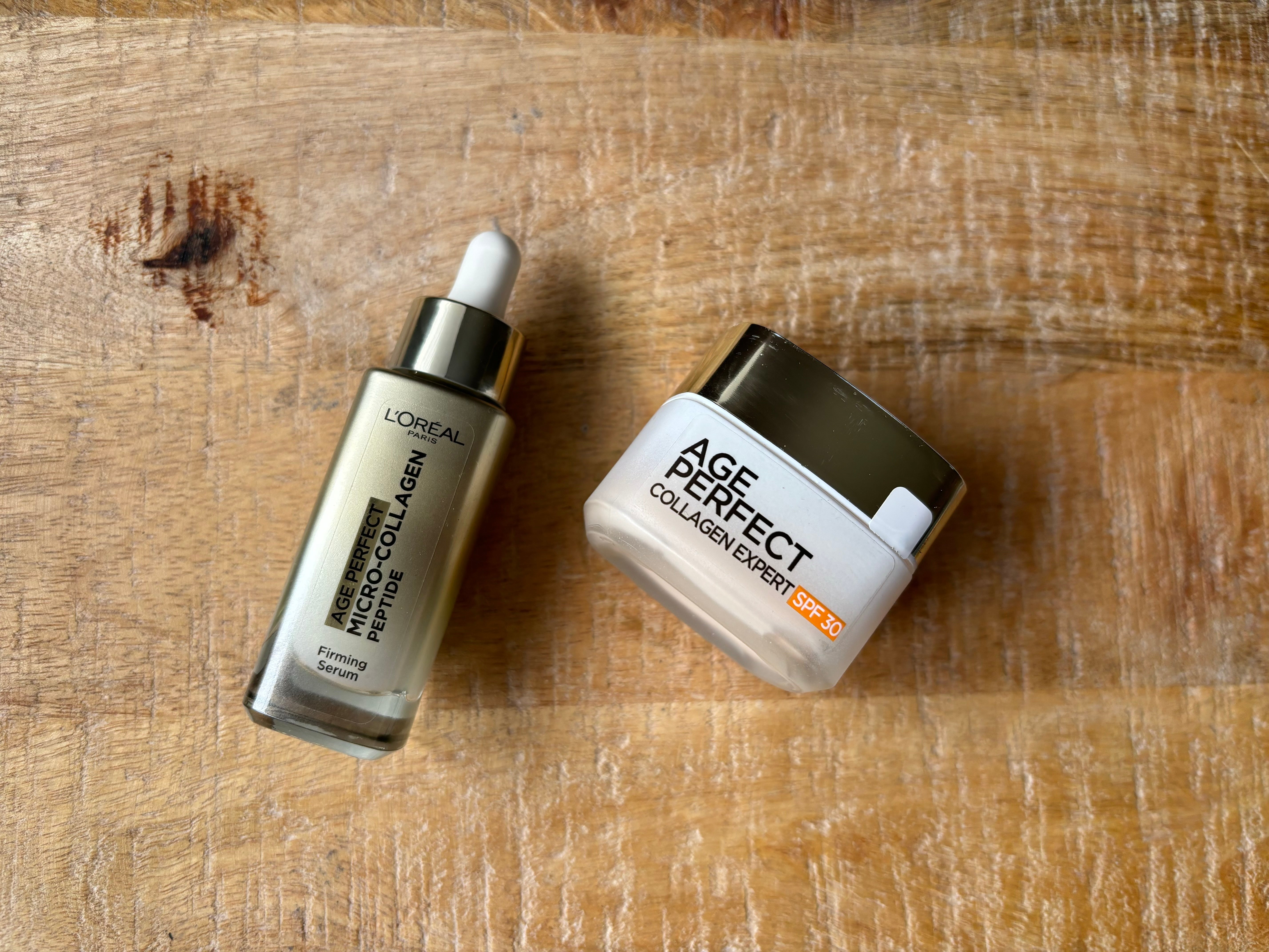 Two key products in  L'Oréal’s age perfect range are the micro-collagen firming serum and classic collagen expert day cream SPF30 (Helen Wilson-Beevers/The Independent)