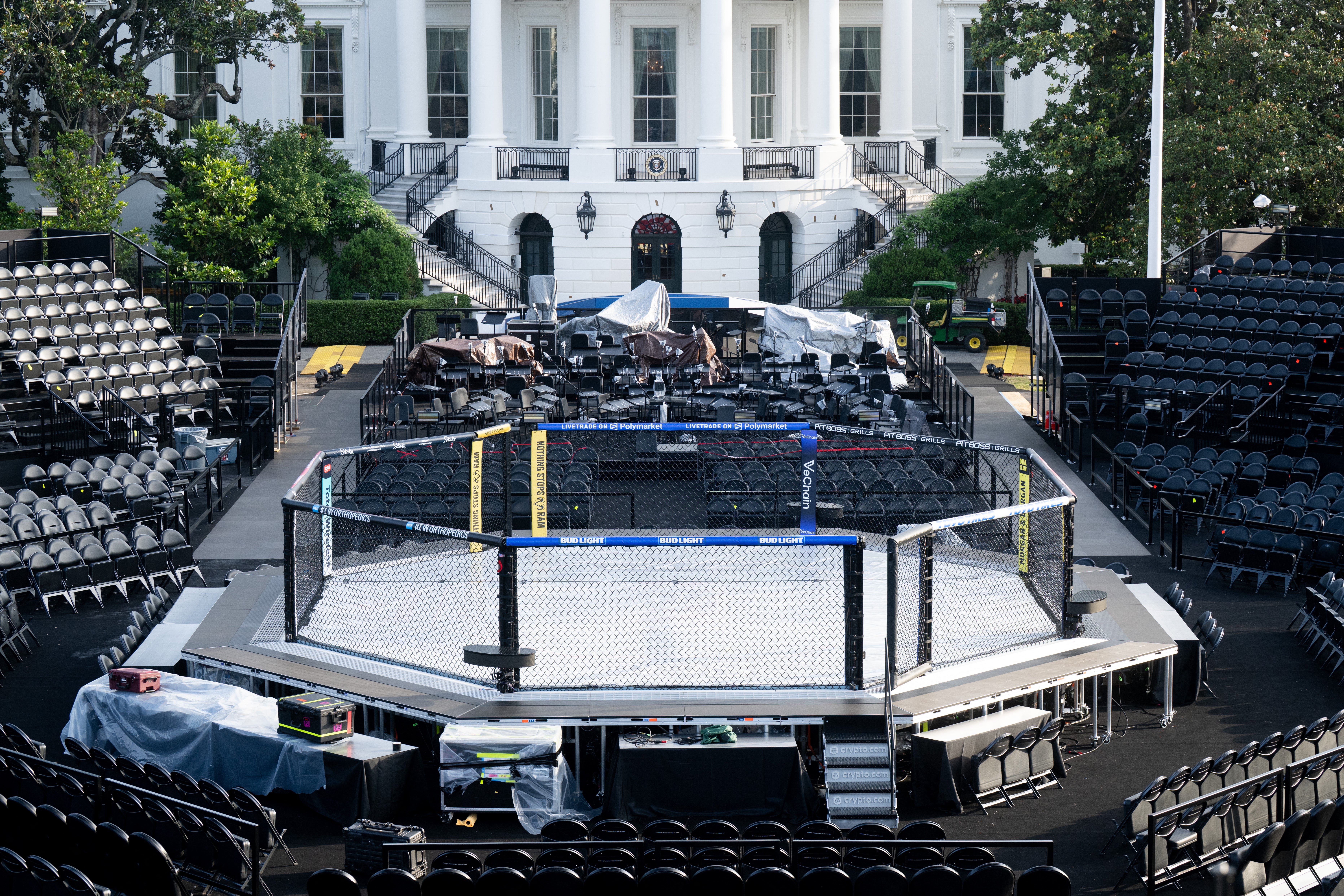 The octagon fight cage and surrounding seats are seen during a media preview on Thursday, June 11, 2026