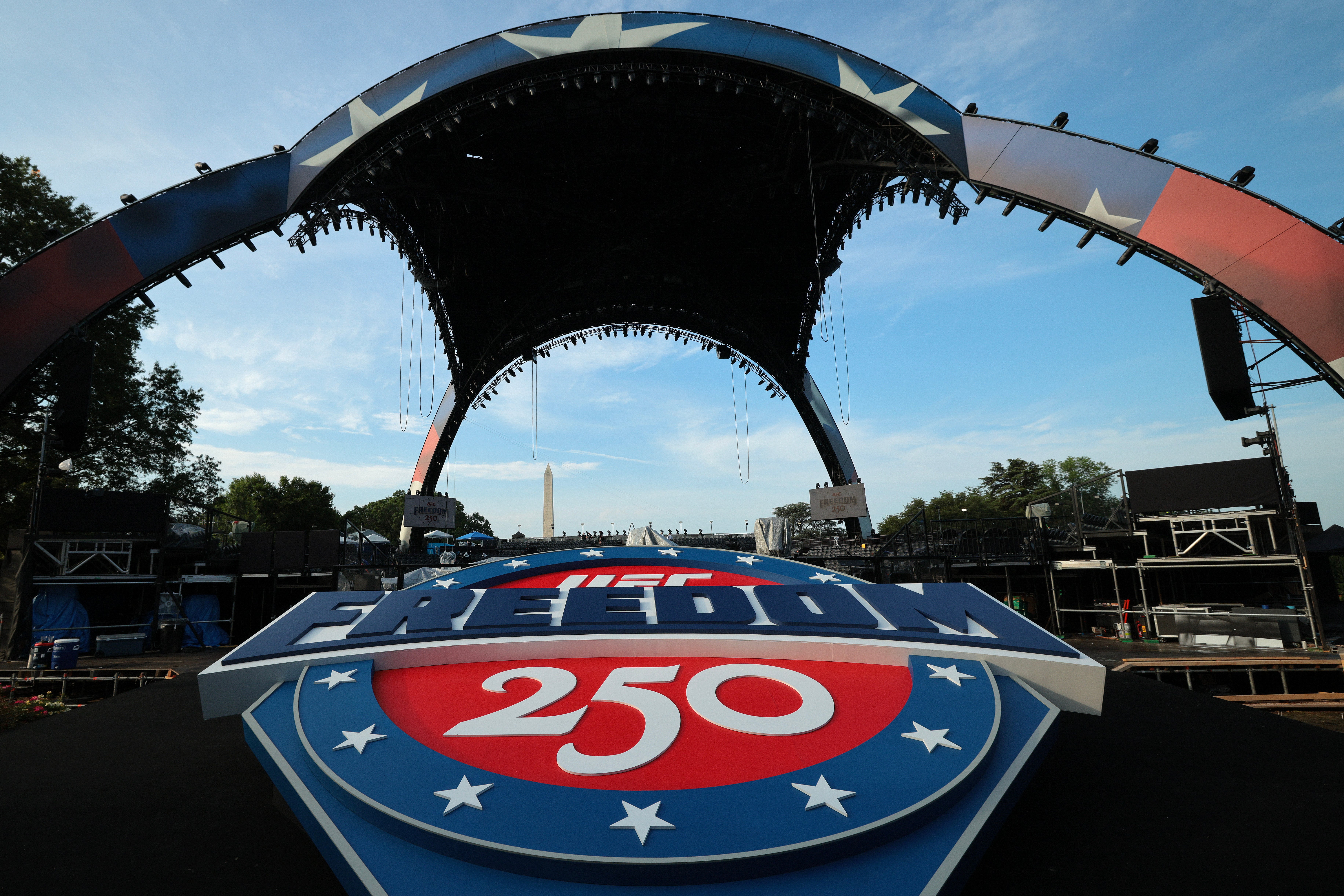 Attendees will be welcomed to the fight with a large “UFC Freedom 250” sign decked out in red, white and blue to celebrate America’s 250th anniversary – although the event is occurring on President Trump’s birthday
