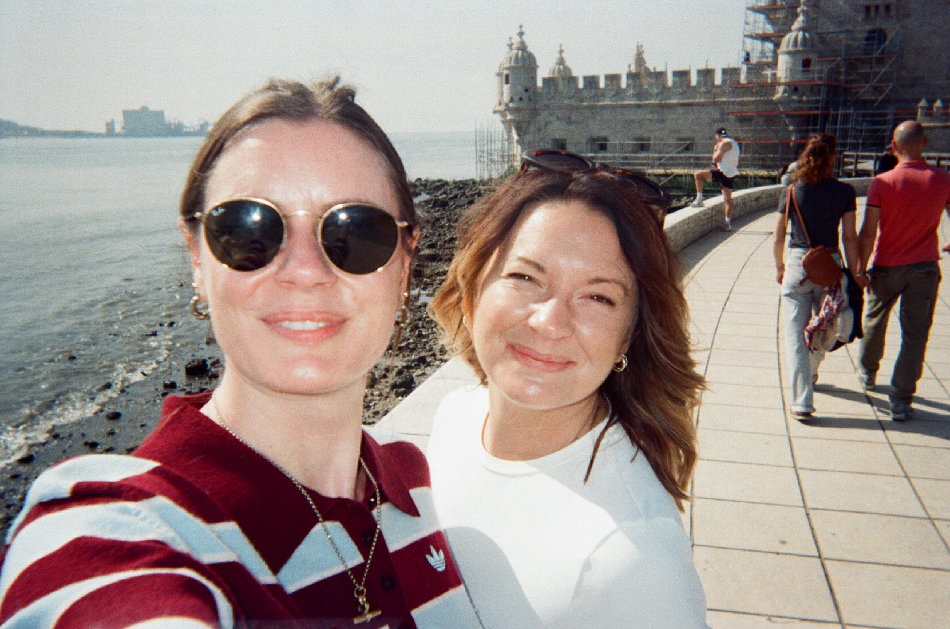 Emma (left) and Rebecca take a selfie at the Belém Tower
