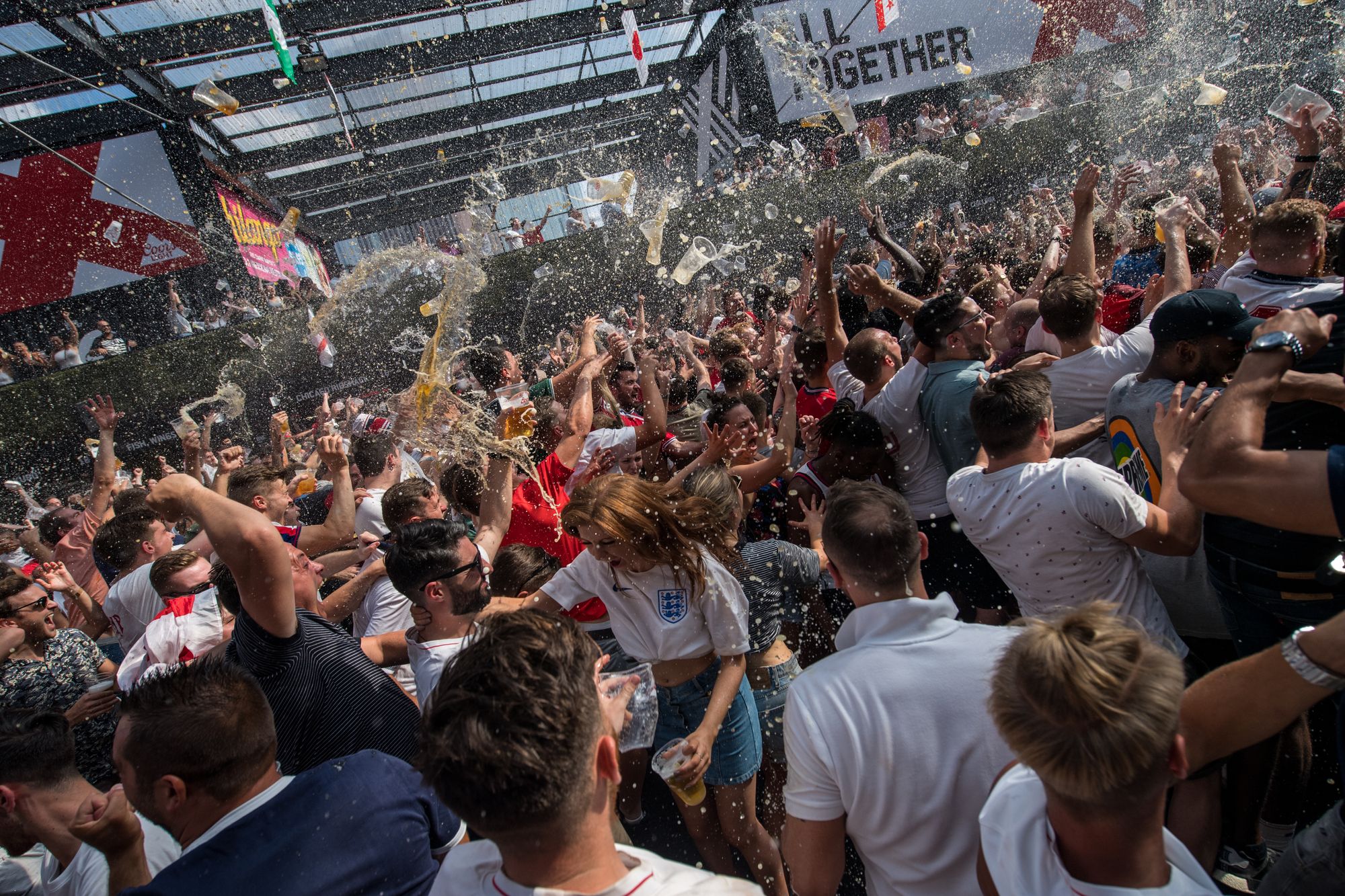 Beers rain down on fans at Boxpark in London