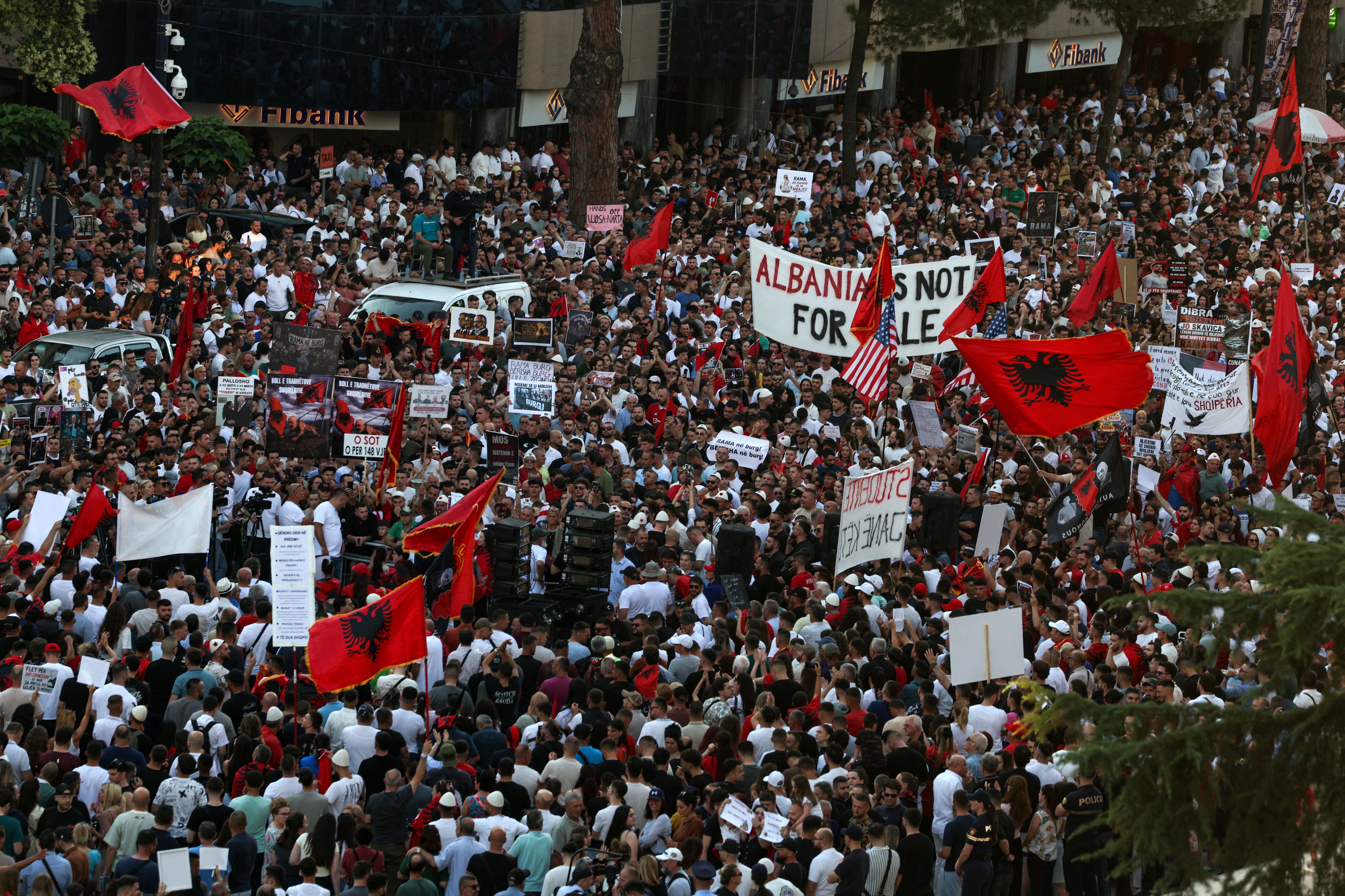 Thousands of protesters in Albania taking to the streets on Wednesday