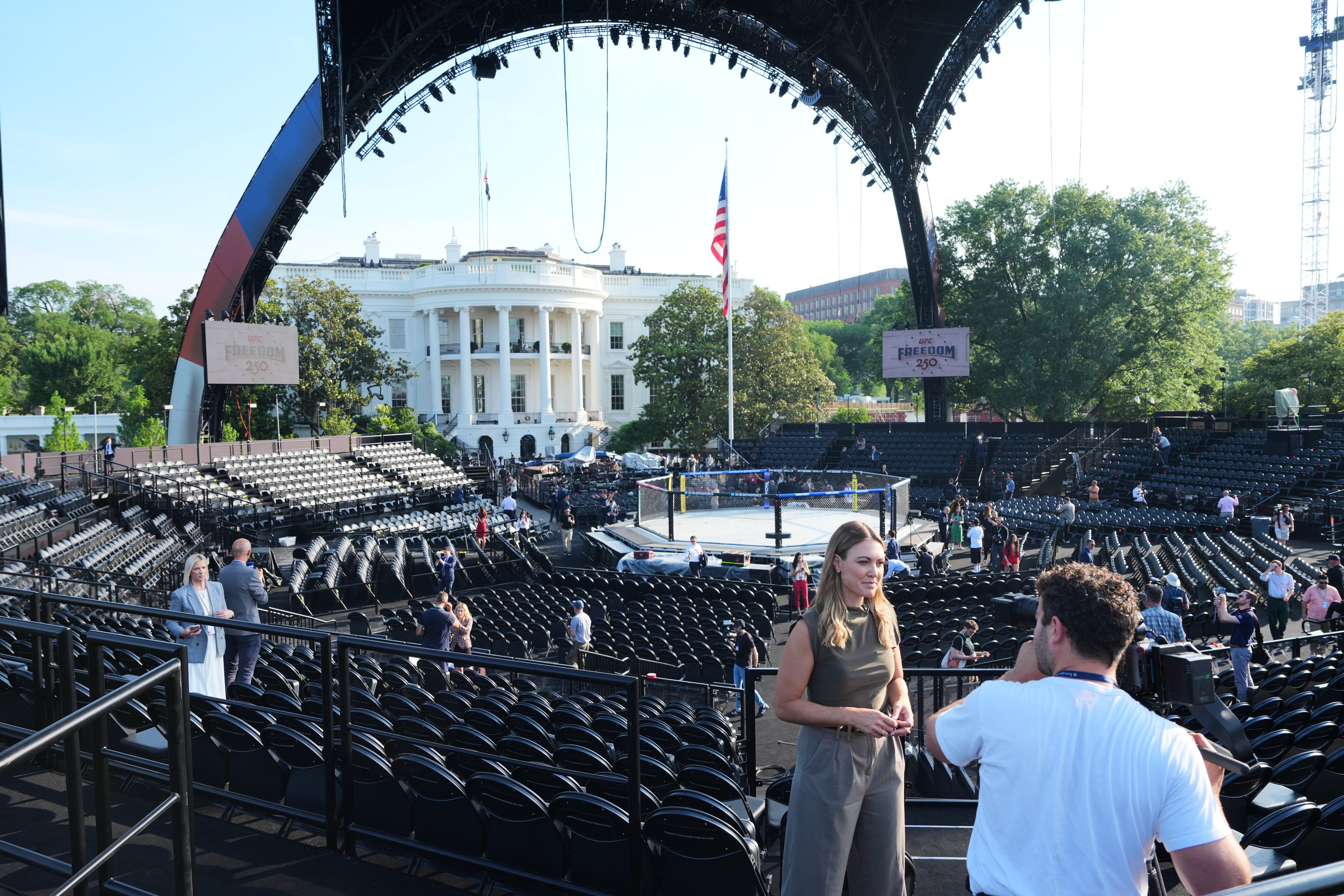 The arena for the fight doesn’t fully protect audience members and fighters from the elements