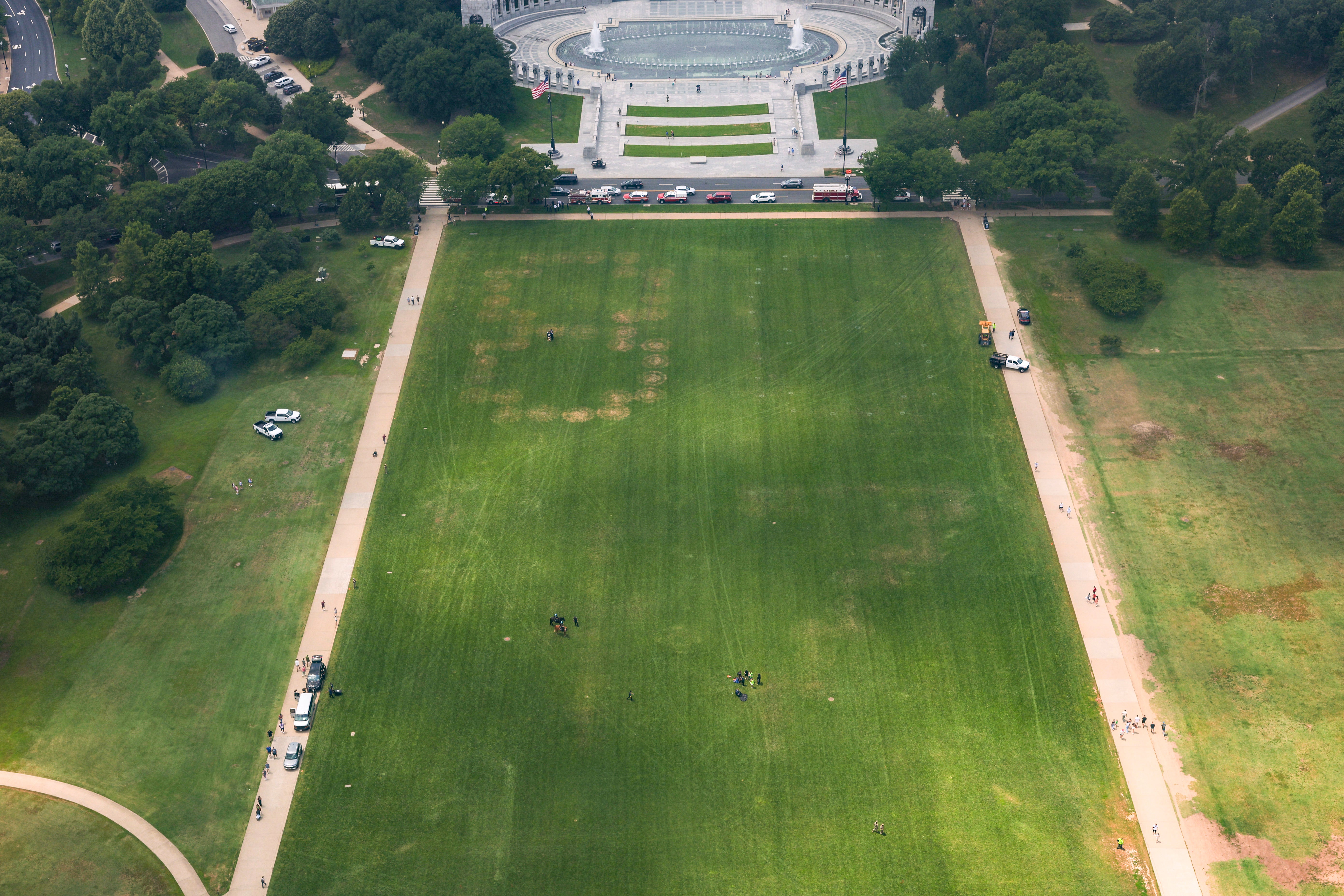 The slogan ‘8647’ appeared on a lawn on the National Mall on Thursday, prompting a federal investigation (Getty)