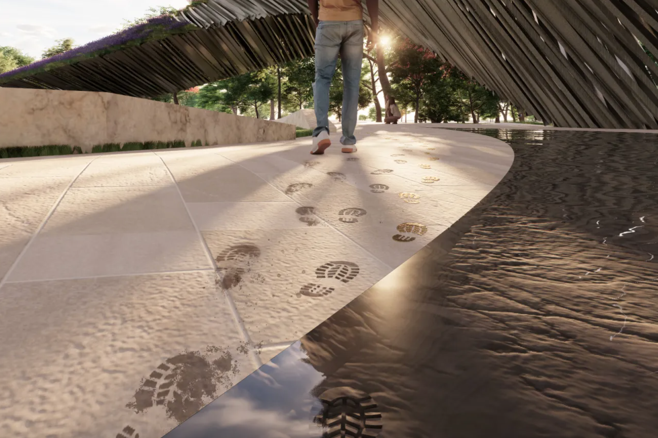 A rendering of the proposed Global War on Terrorism Memorial in Washington, D.C. Footprints at the site are meant to represent the 'weight' carried by military personnel, their families, and the communities affected by the conflict (Global War on Terrorism Memorial Foundation)