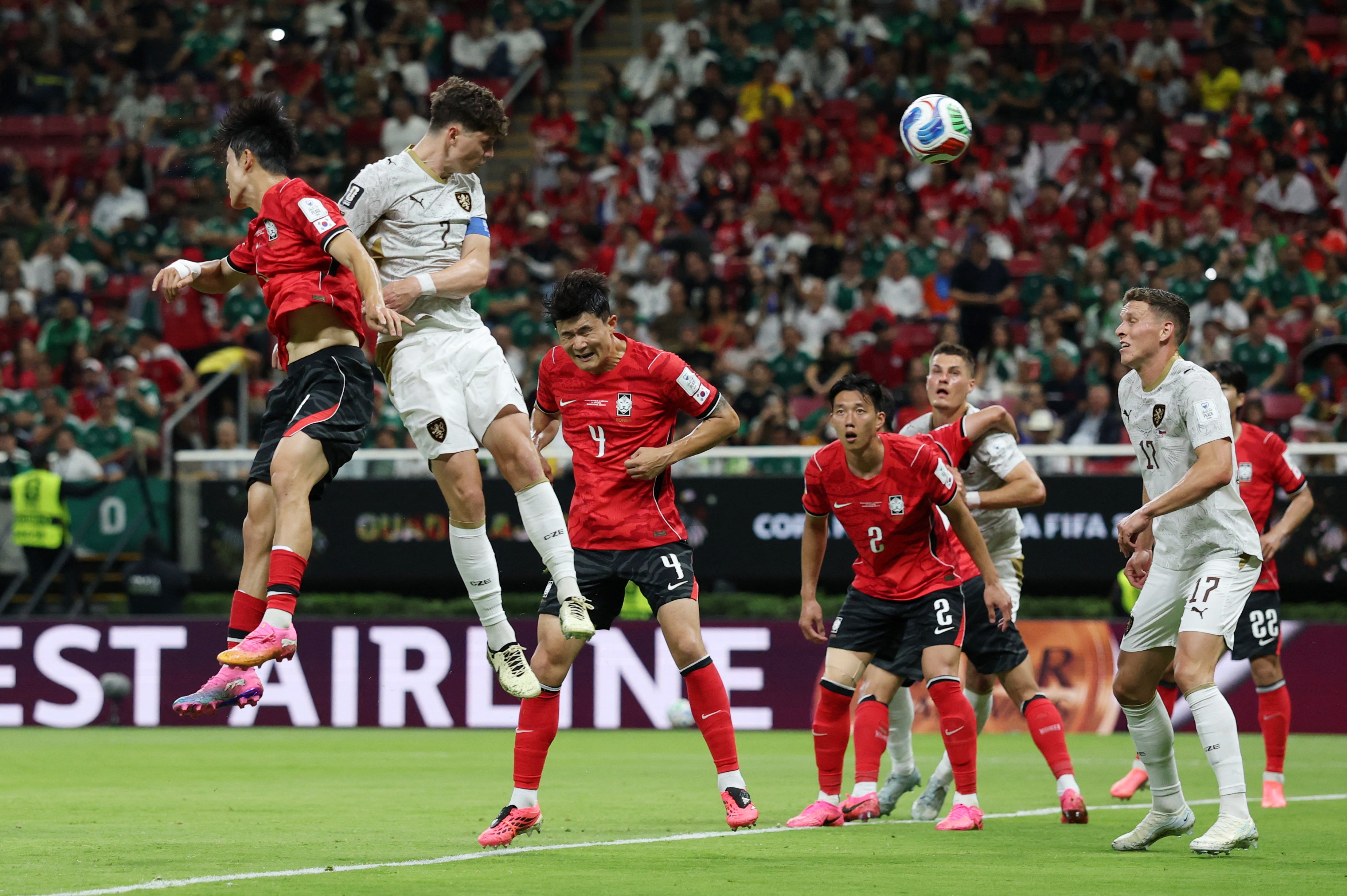 Ladislav Krejci gets up to head home Czechia's opener (Reuters)