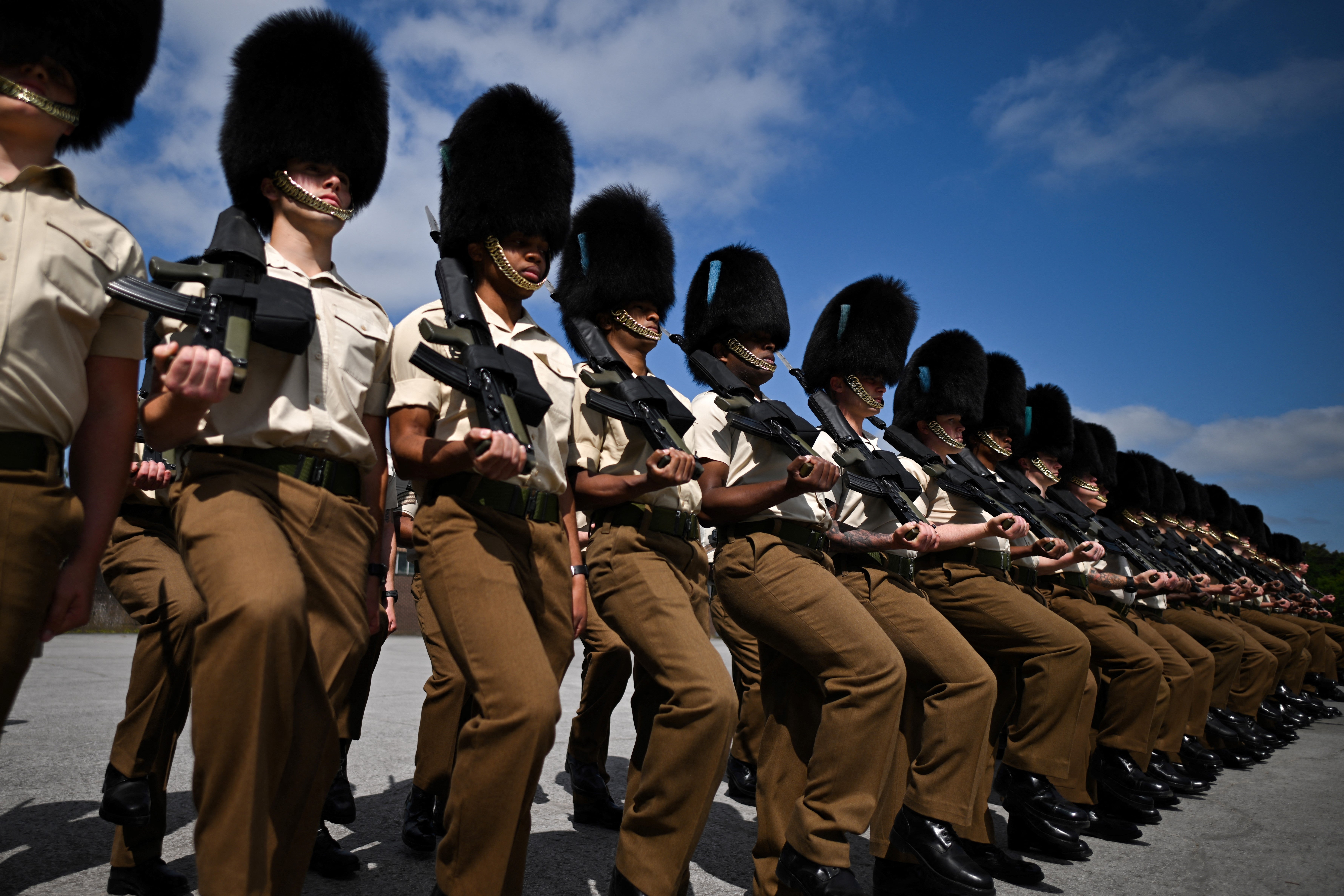 Irish Guards take part in parade rehearsal at Pirbright Army Training Center