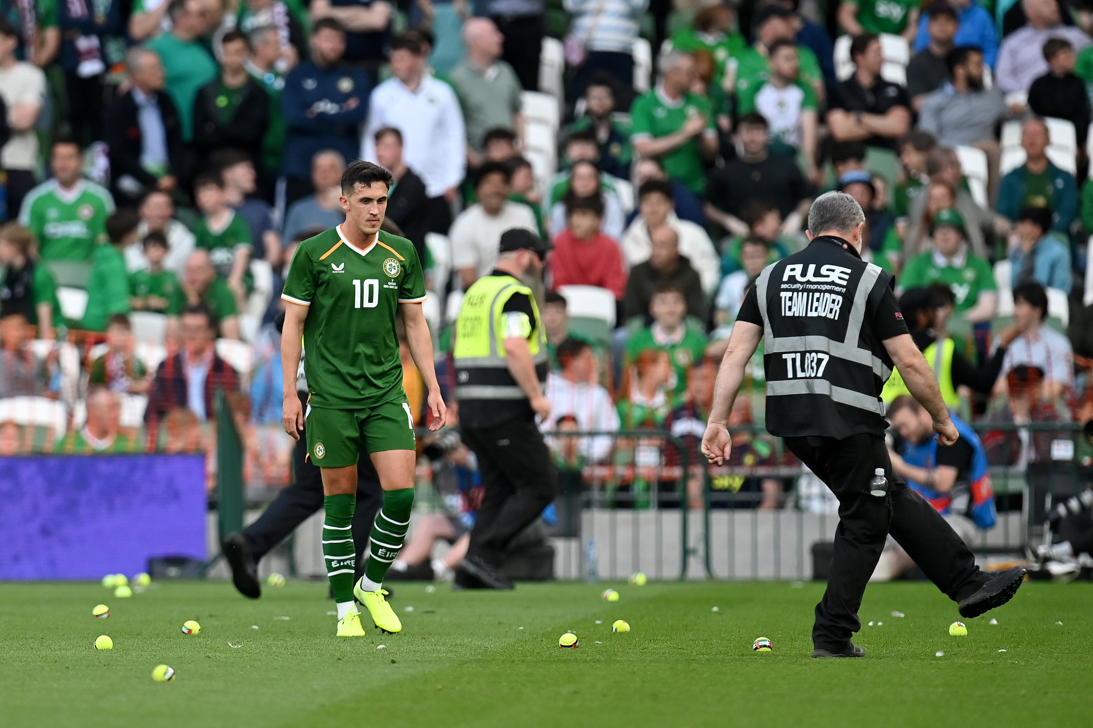 The Republic of Ireland's match with Qatar last month was interrupted by a tennis ball protest as fans called for them to boycott their matches against Israel (Getty)