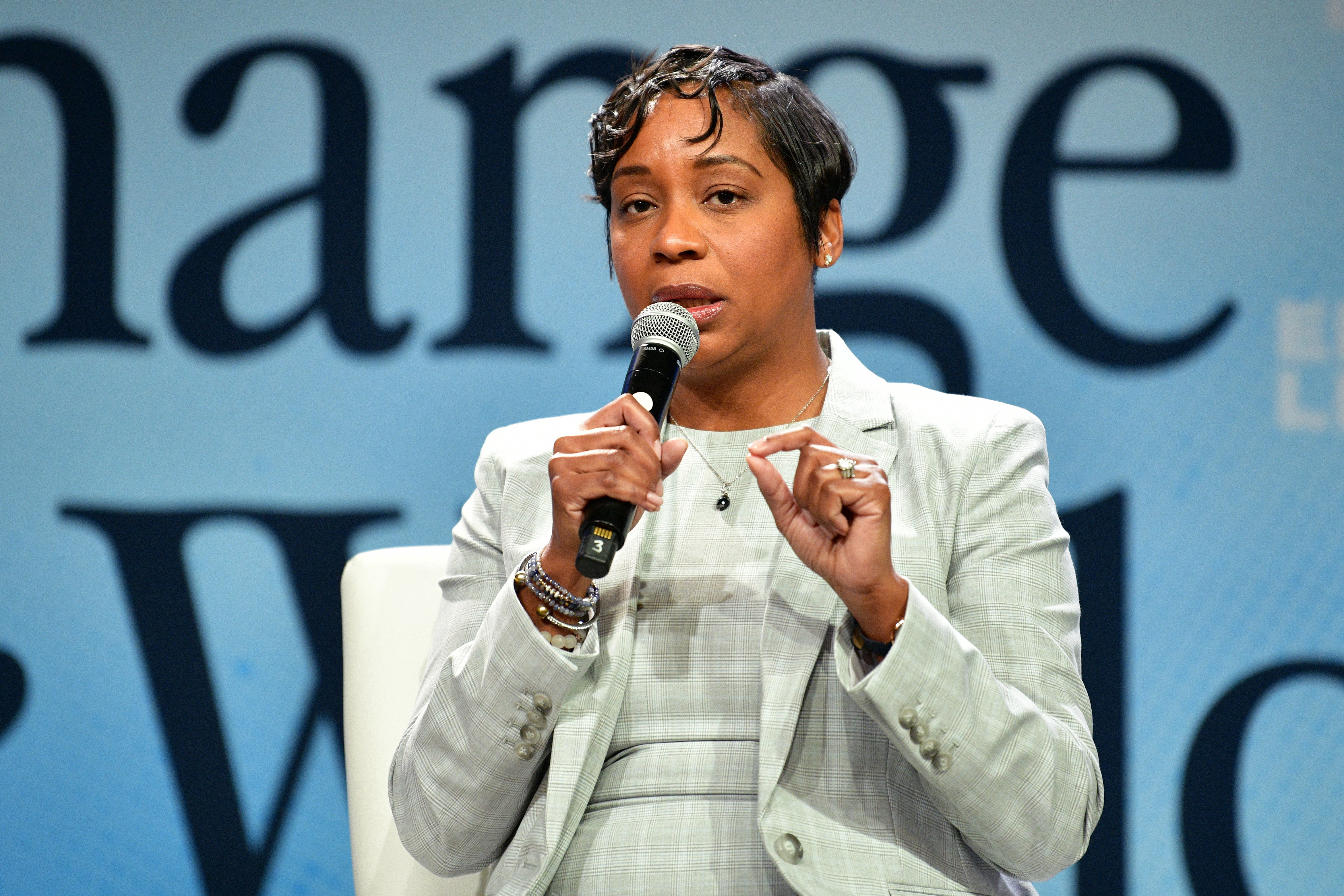 Attorney General of Massachusetts Andrea Joy Campbell speaks onstage during EMILYs List's 2023 Pre-Oscars Breakfast at The Beverly Hilton on March 07, 2023 in Beverly Hills (Getty)