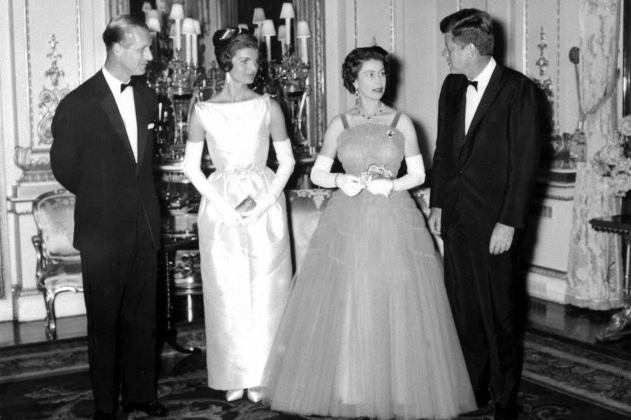 Jackie Kennedy and John F Kennedy visited Queen Elizabeth and Prince Phillip at Buckingham Palace in 1961