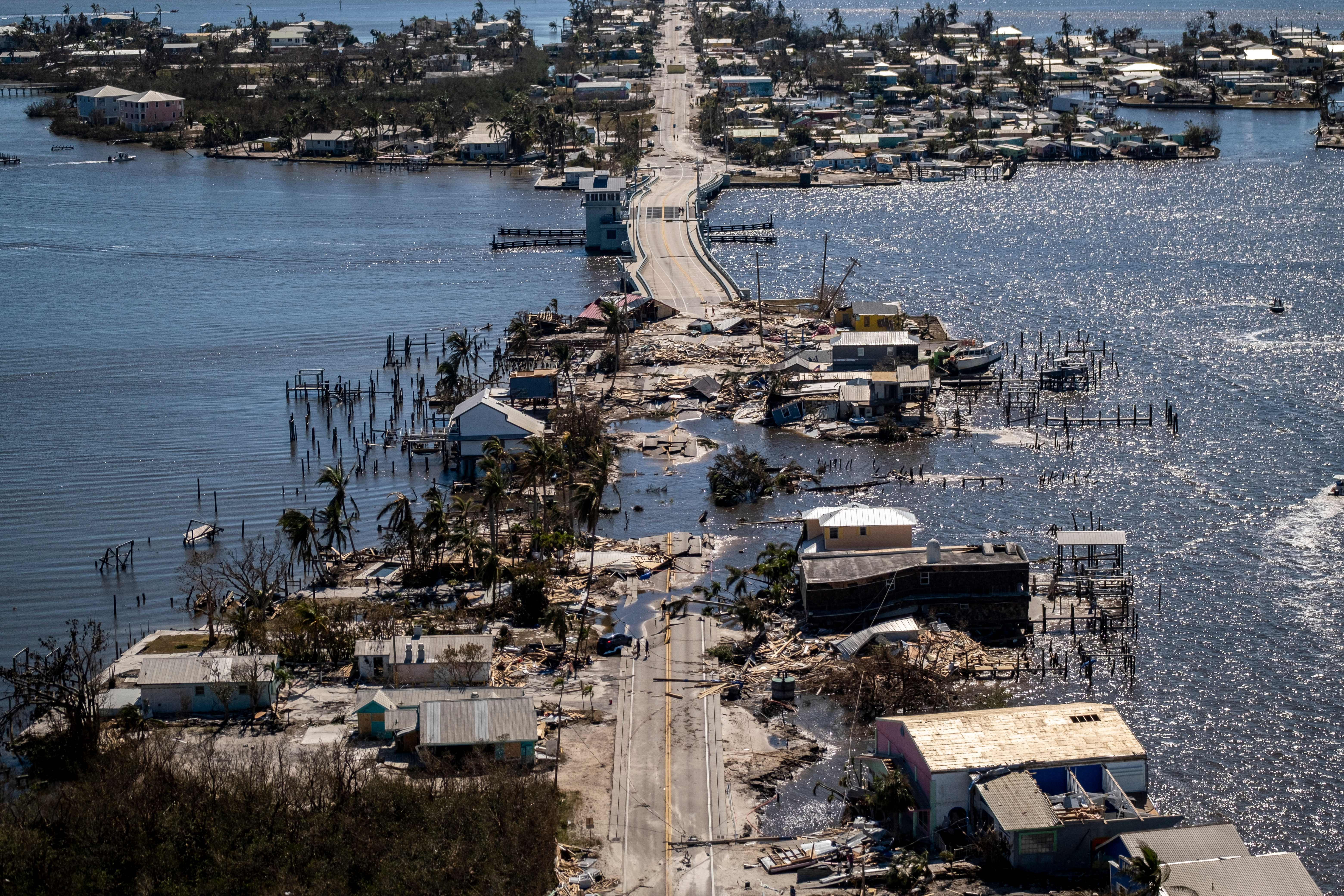 An aerial photo shows the aftermath of Hurricane Ian in Fort Myers, Florida, in September 2022. Stronger hurricanes help to produce larger storm surge
