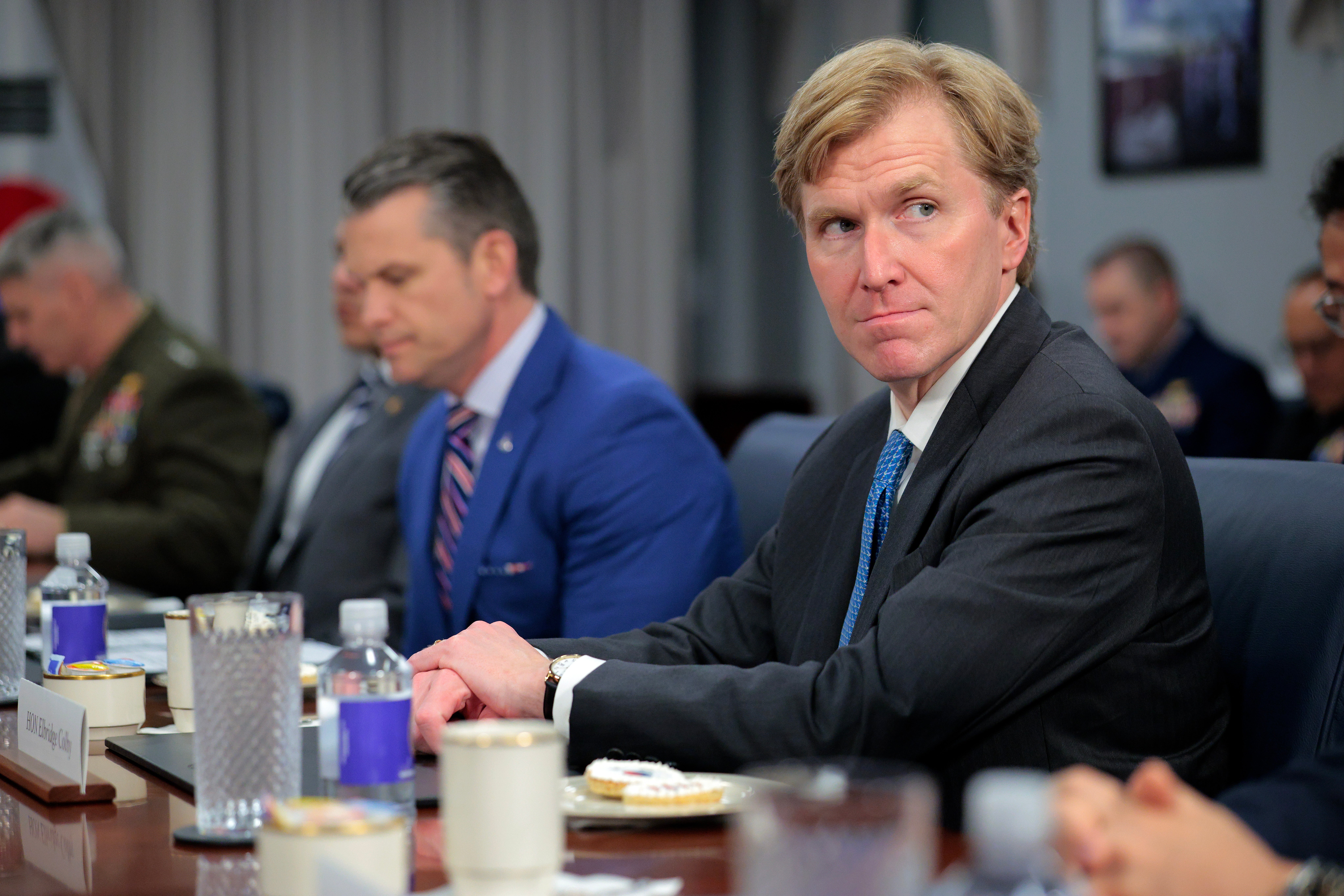 Under Secretary of War for Policy Elbridge Colby (R) joins Secretary of War Pete Hegseth (L) (Getty)