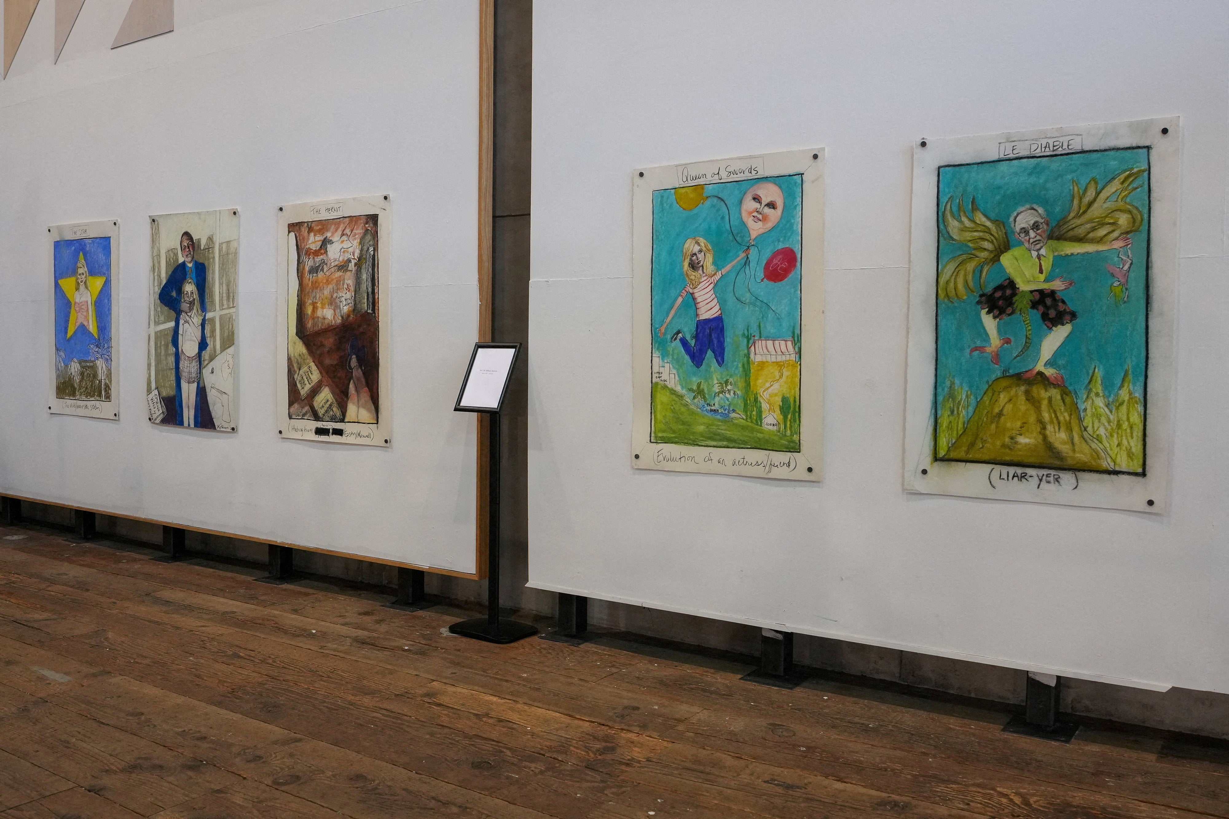 The exhibition also showcases paintings by Maria Farmer, one of the victims of Epstein’s sexual abuse