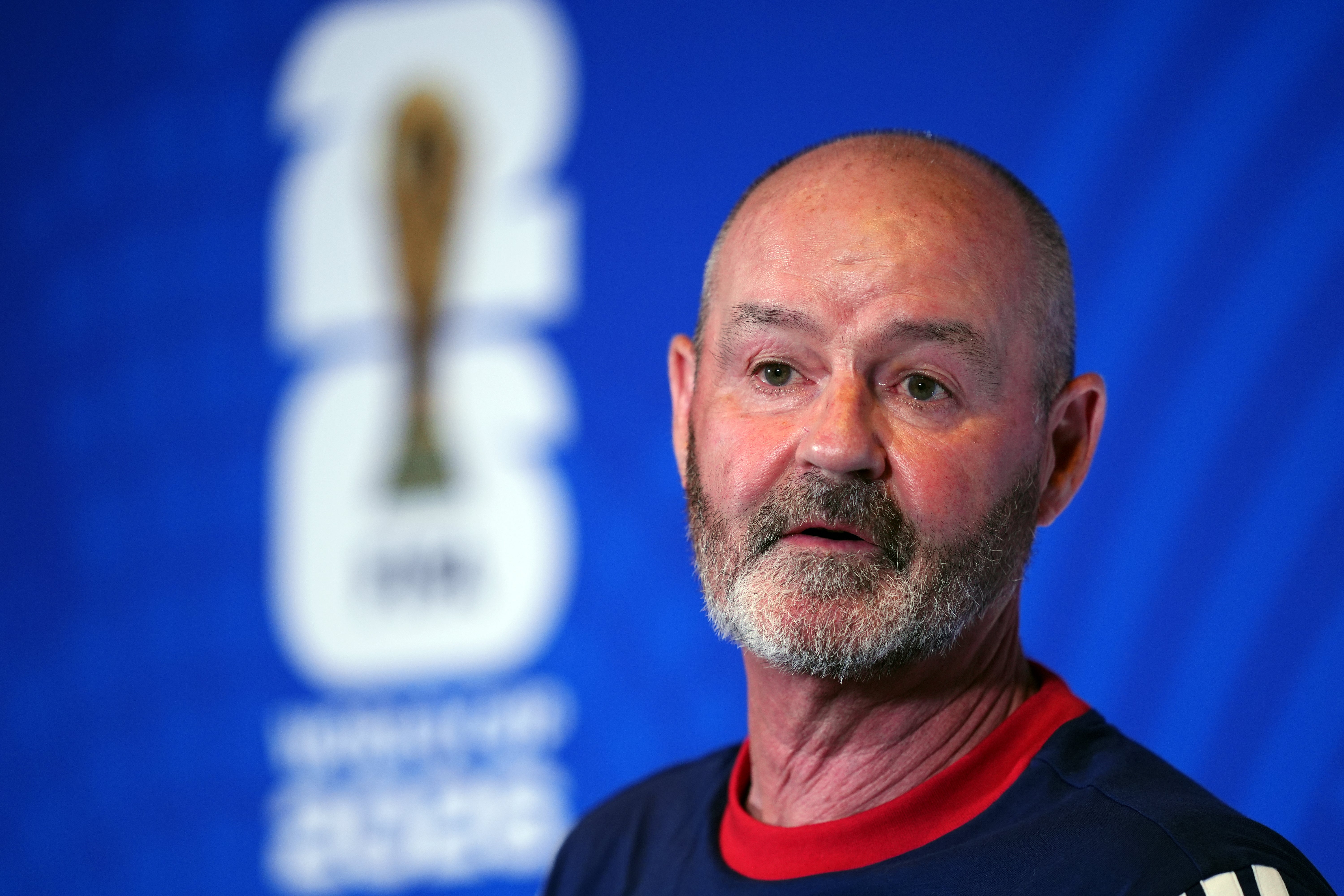 Scotland manager Steve Clarke during a press conference at the Boston Stadium in Foxborough