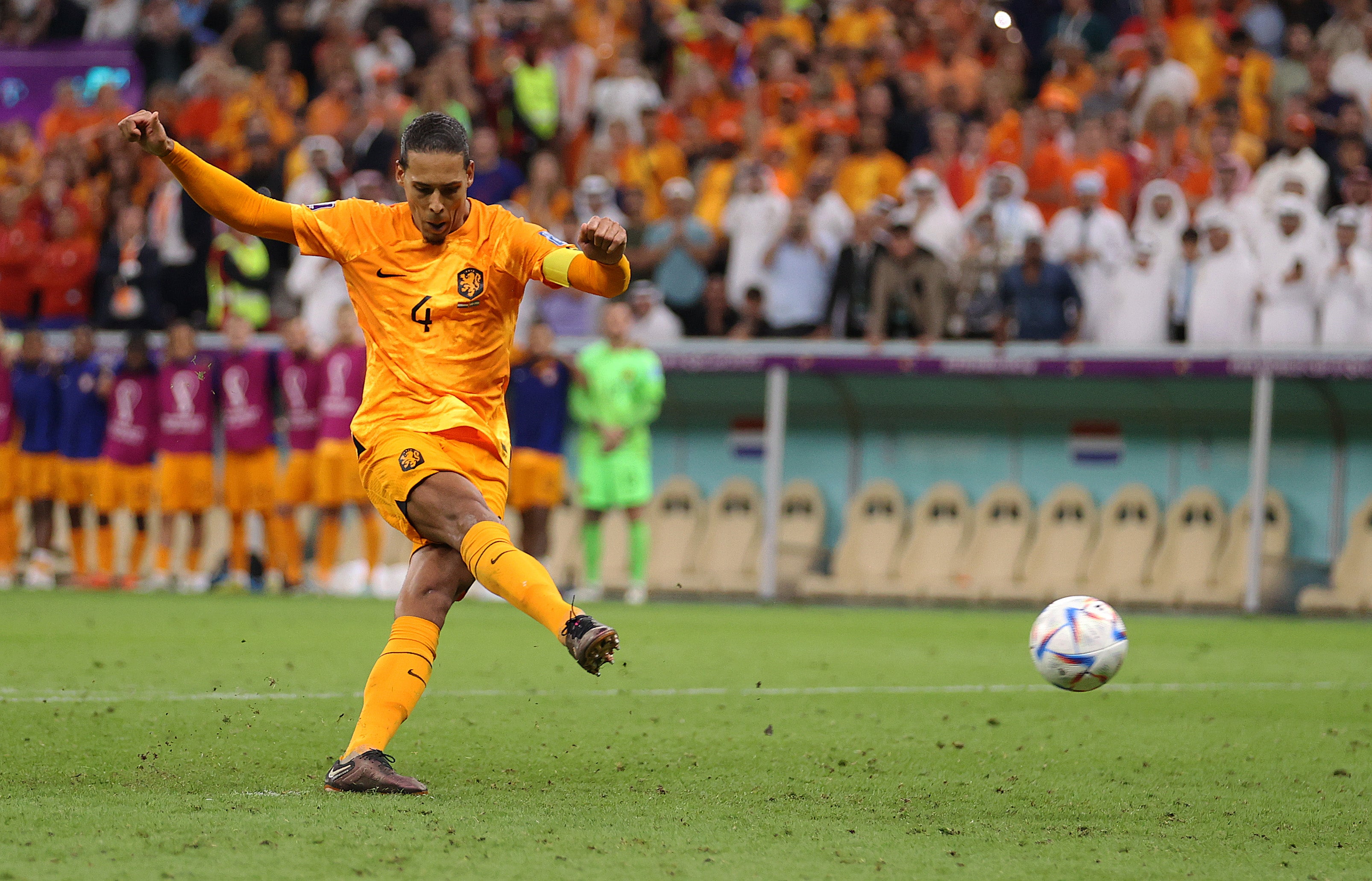 Virgil van Dijk has his penalty saved in the shootout during the Qatar World Cup quarter-final