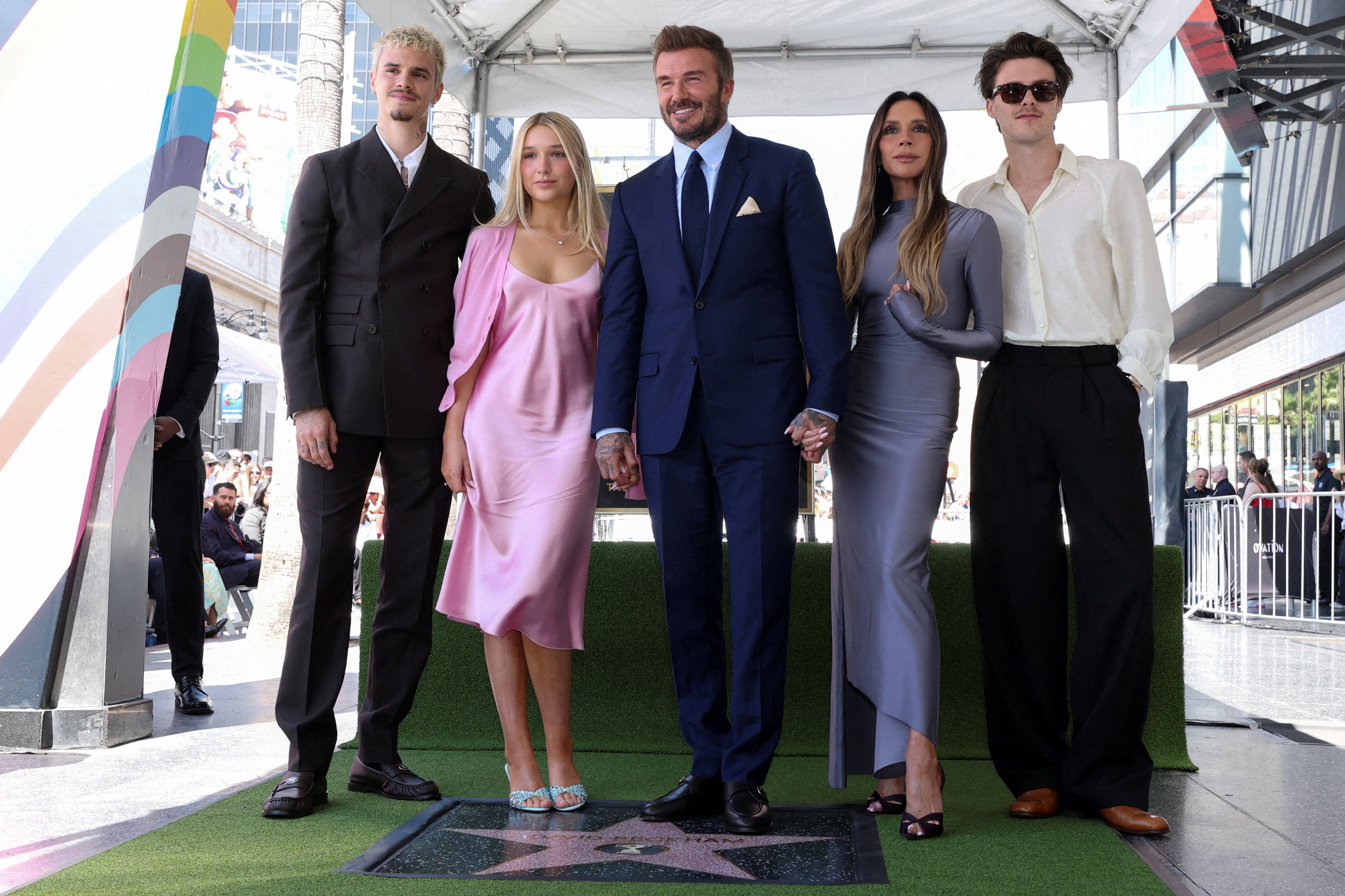 The Beckham family, sans Brooklyn, last week in Los Angeles (Reuters)