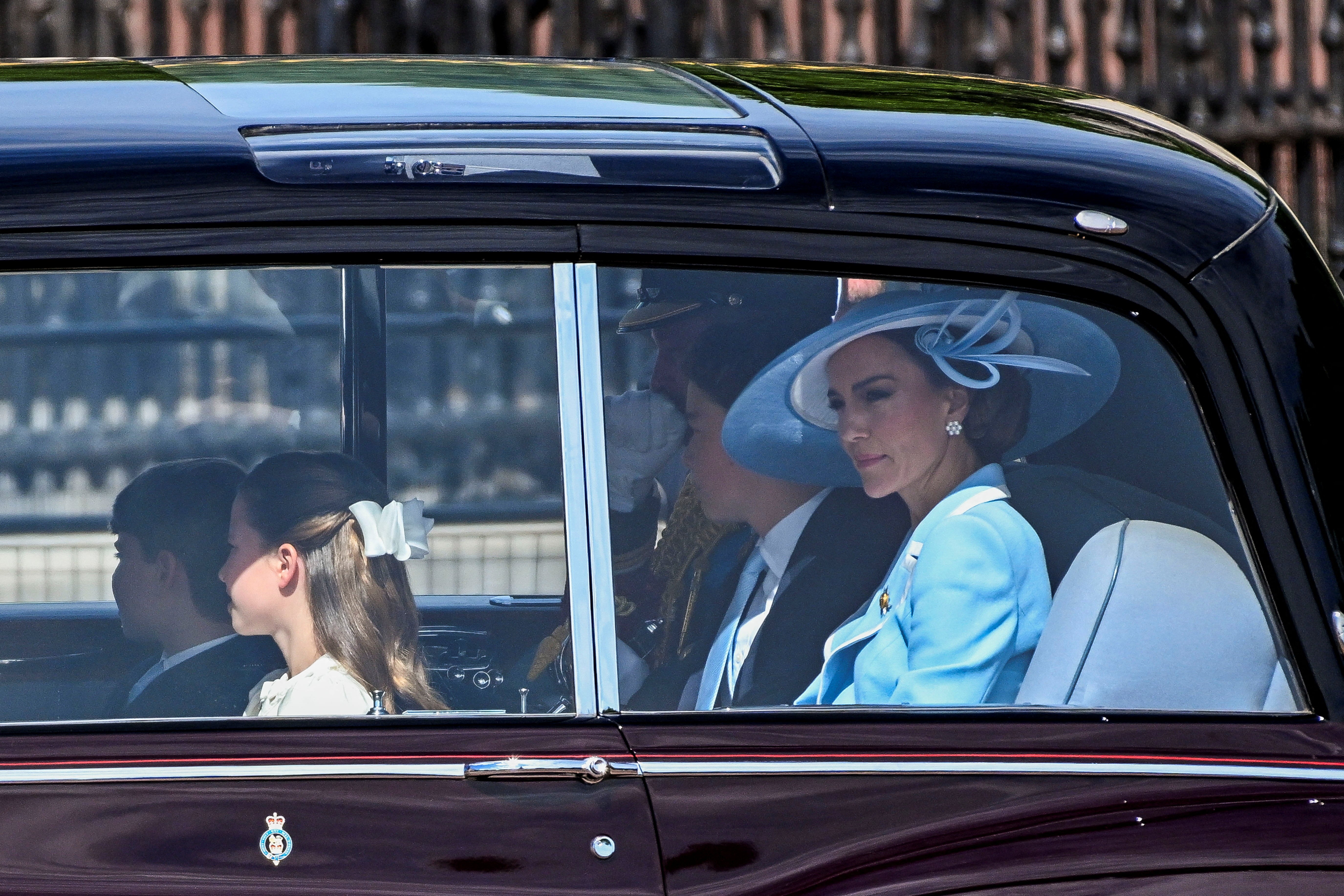 Britain's Kate, Princess of Wales, Prince George, Princess Charlotte and Prince Louis arrive for the Trooping the Colour parade (Reuters)