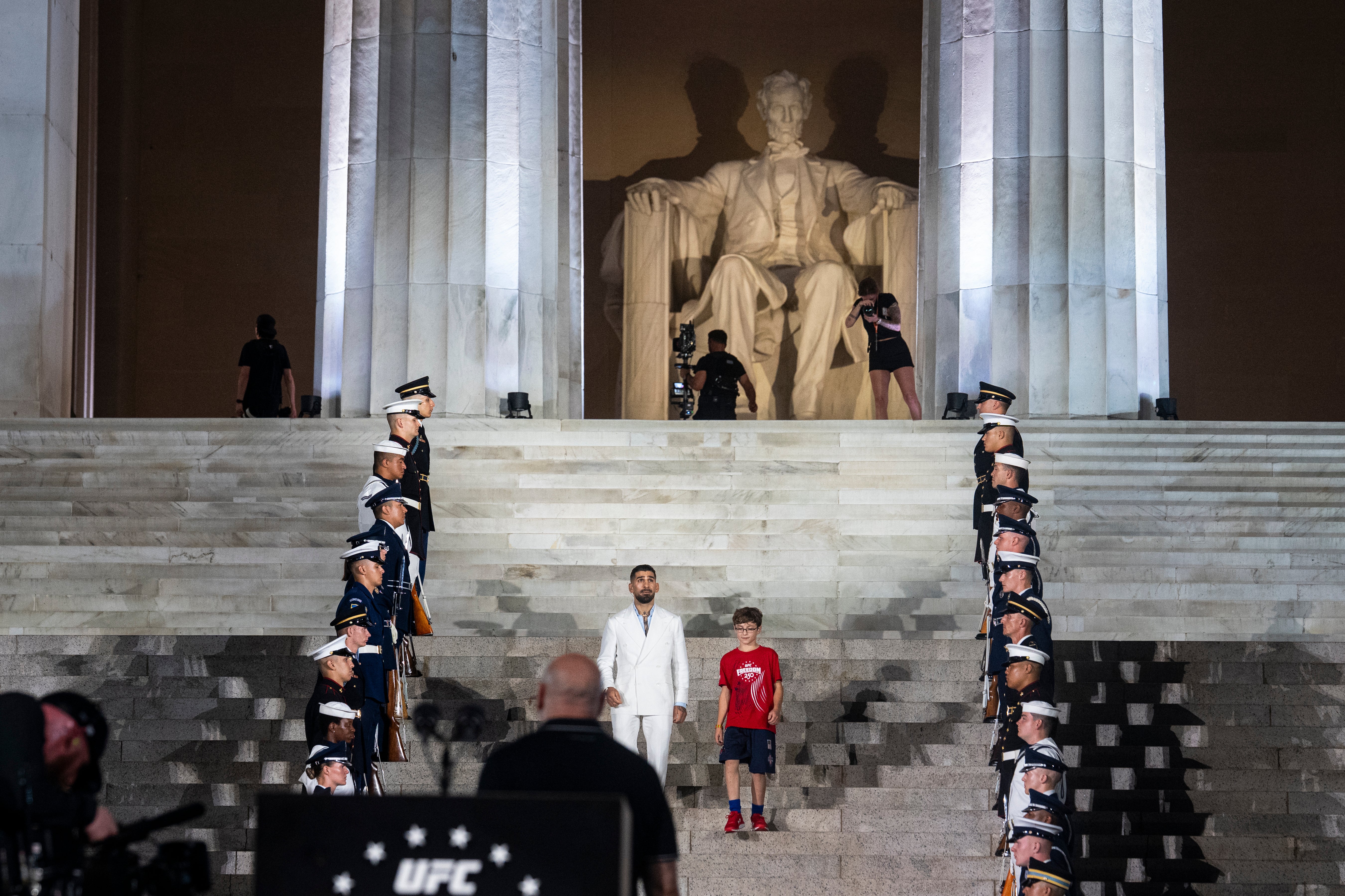 The remarkable backdrop as Topuria made his entrance for the UFC White House press conference