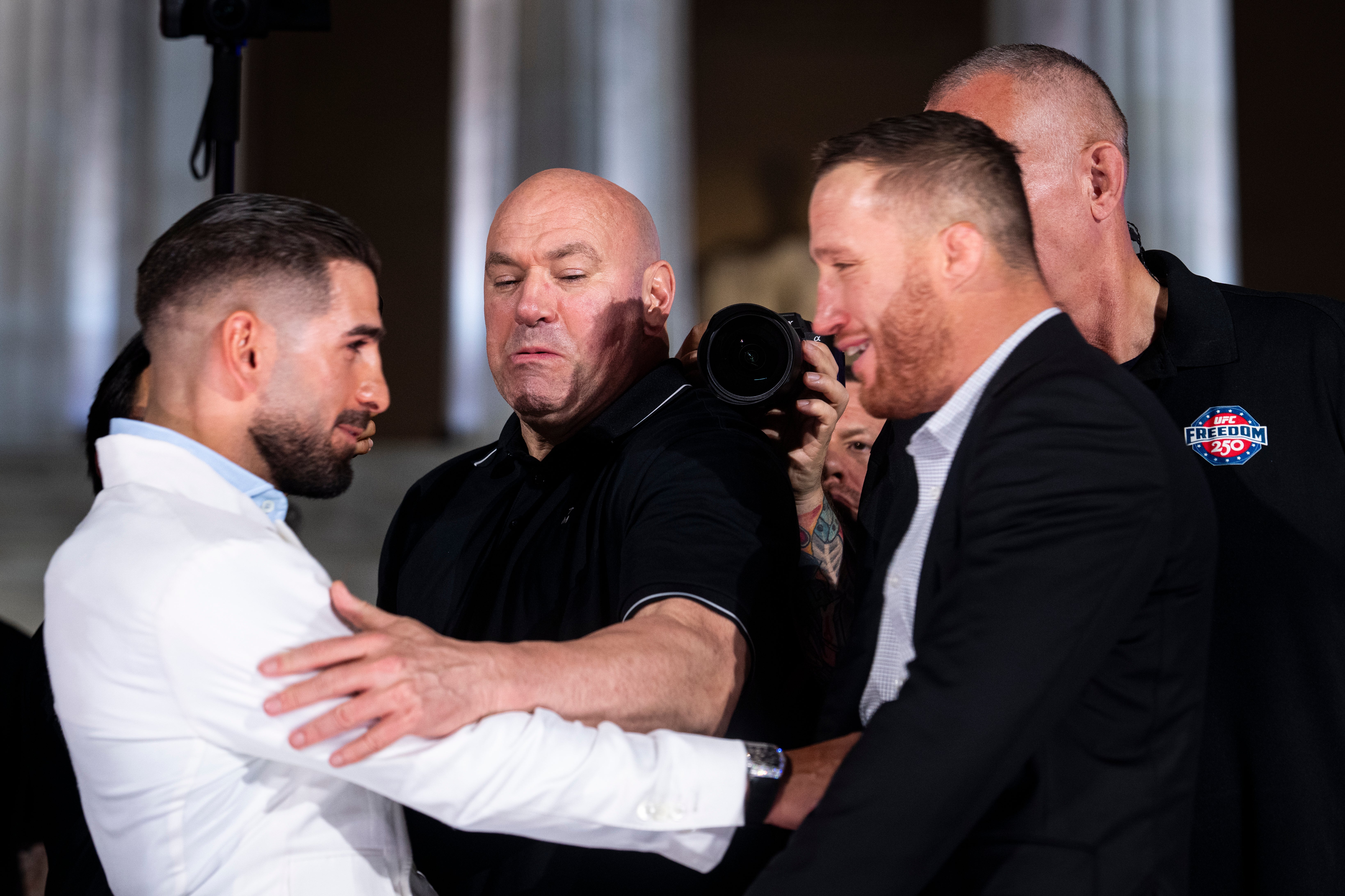 Topuria shoving Gaethje ahead of their fight at the White House