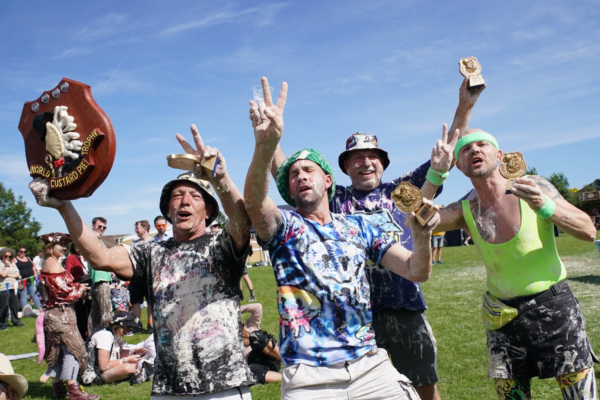 Hundreds flock to Kent village to watch chaotic World Custard Pie Championships Hundreds flock to Kent village to watch chaotic World Custard Pie Championships