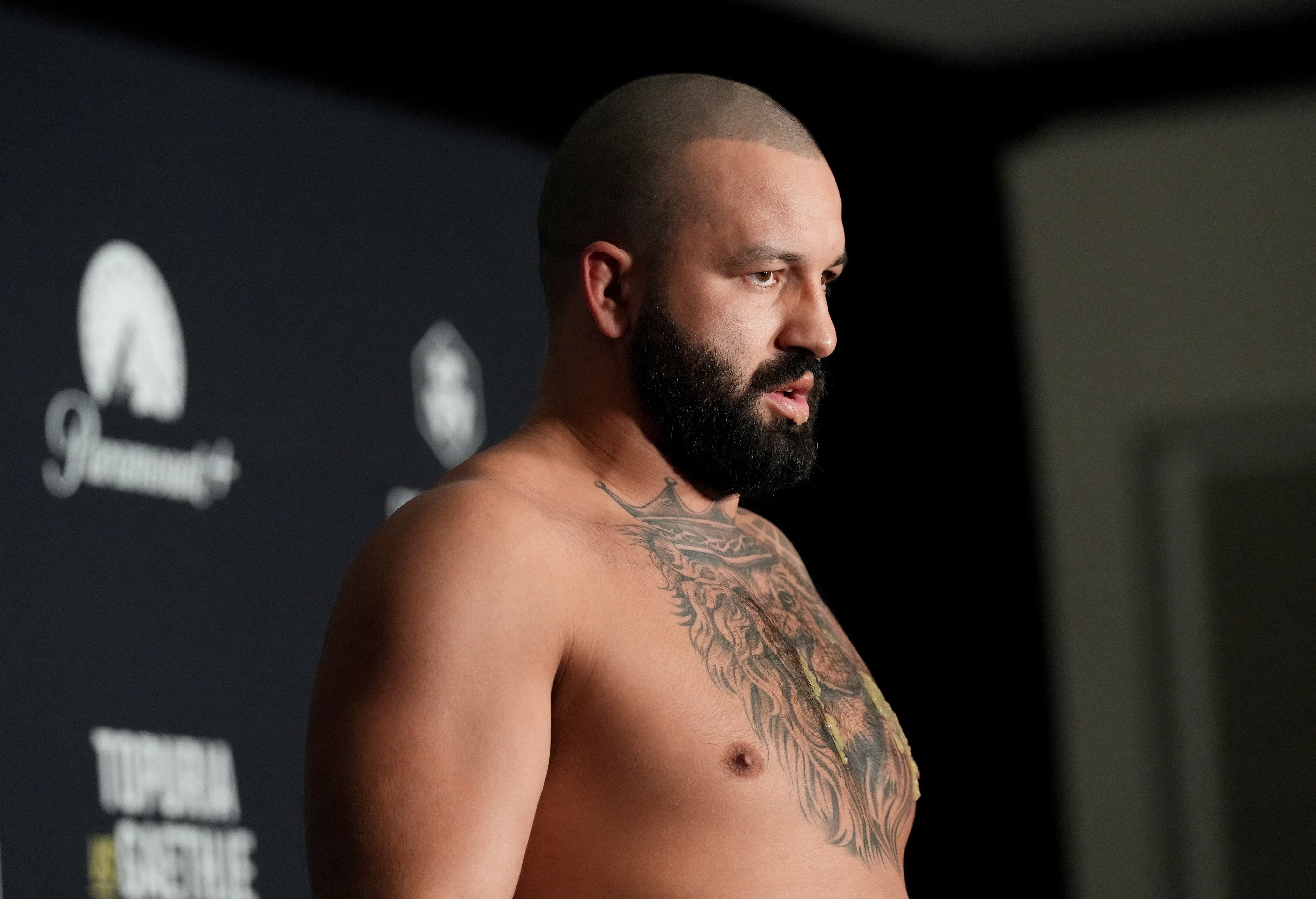 Heavyweight Josh Hokit on the scales before UFC Freedom 250
