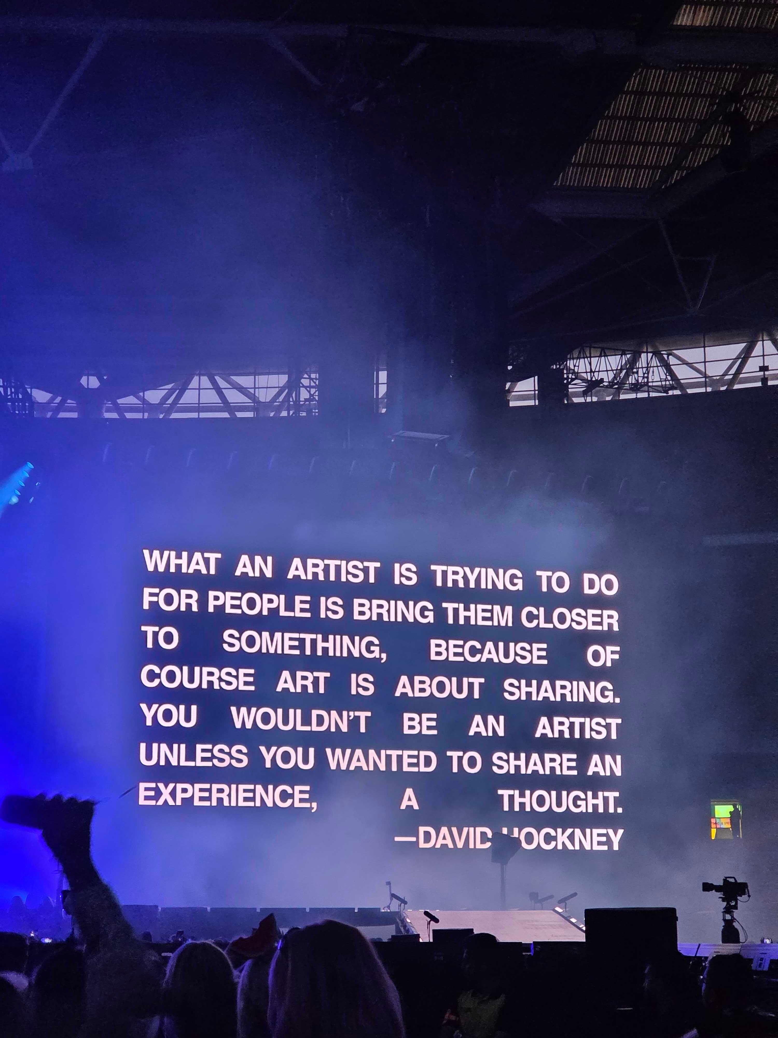 A quote from the artist appeared on screen during Styles' gig