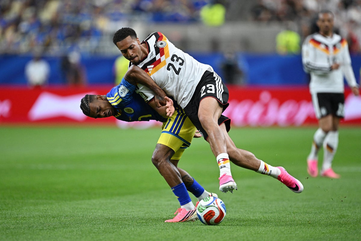 Felix Nmecha celebrates after scoring for Germany against Curacao