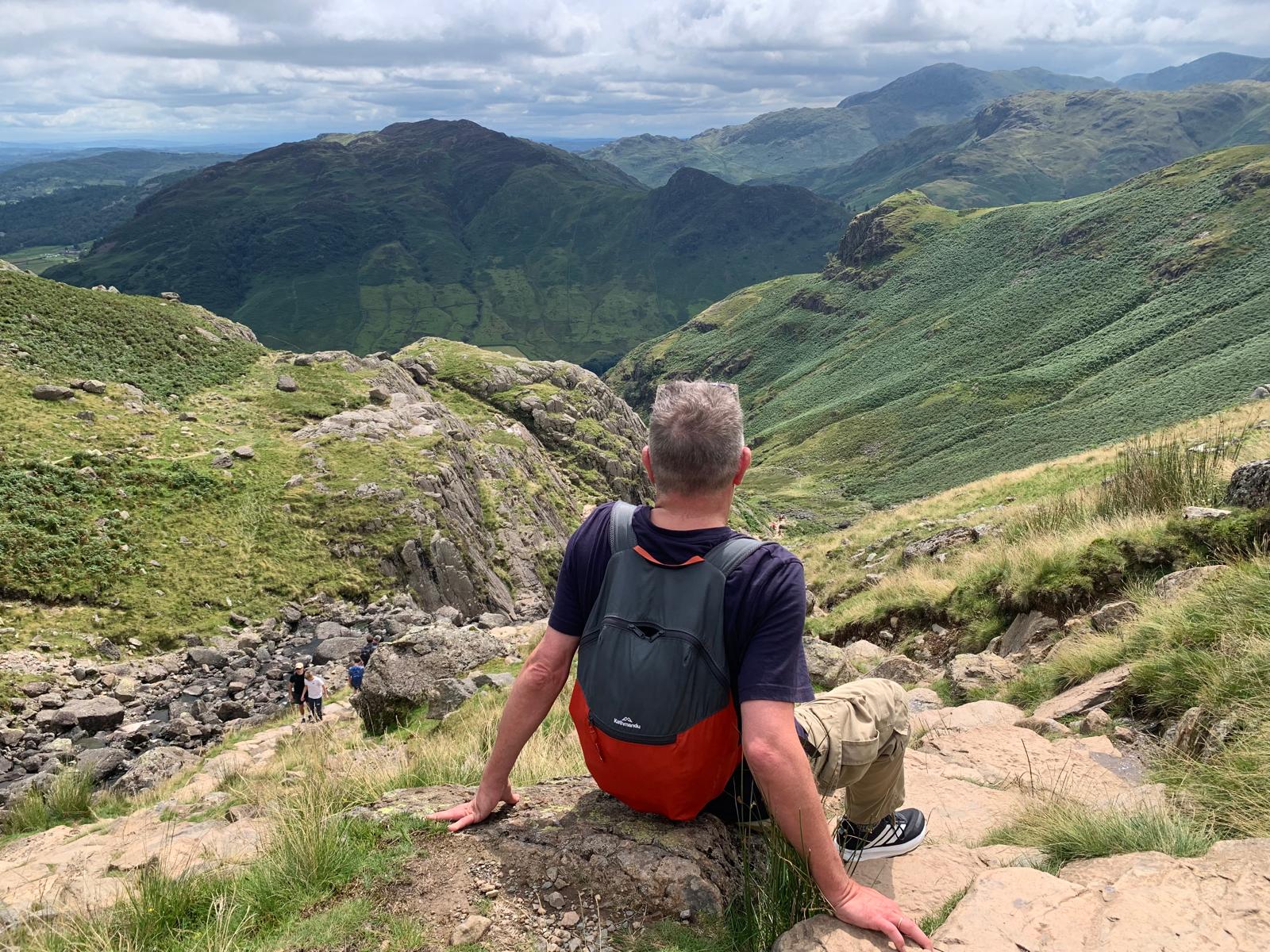 The view out across to the Stickle Ghyll stream