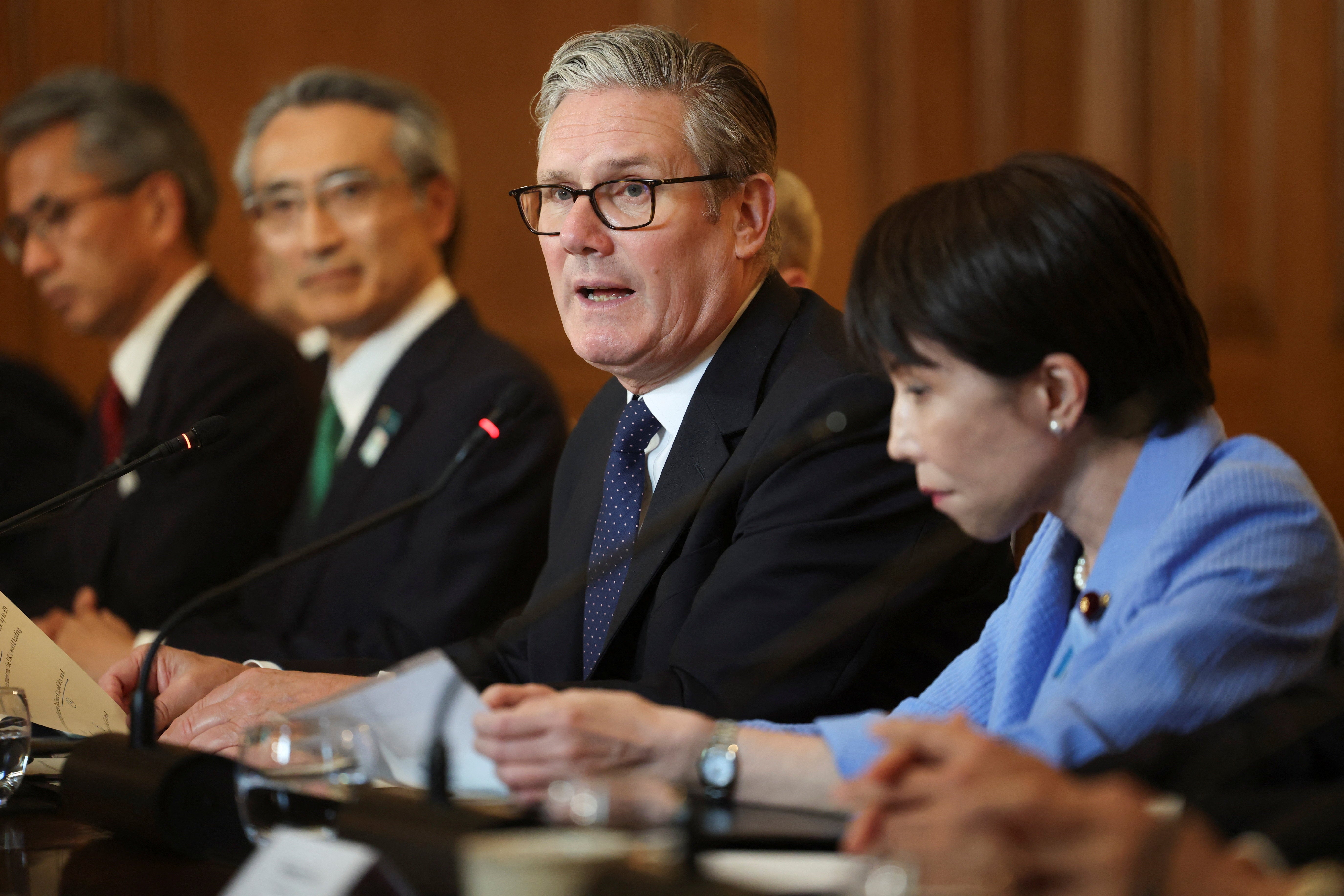 Sir Keir Starmer and Sanae Takaichi attend a business roundtable meeting at 10 Downing Street