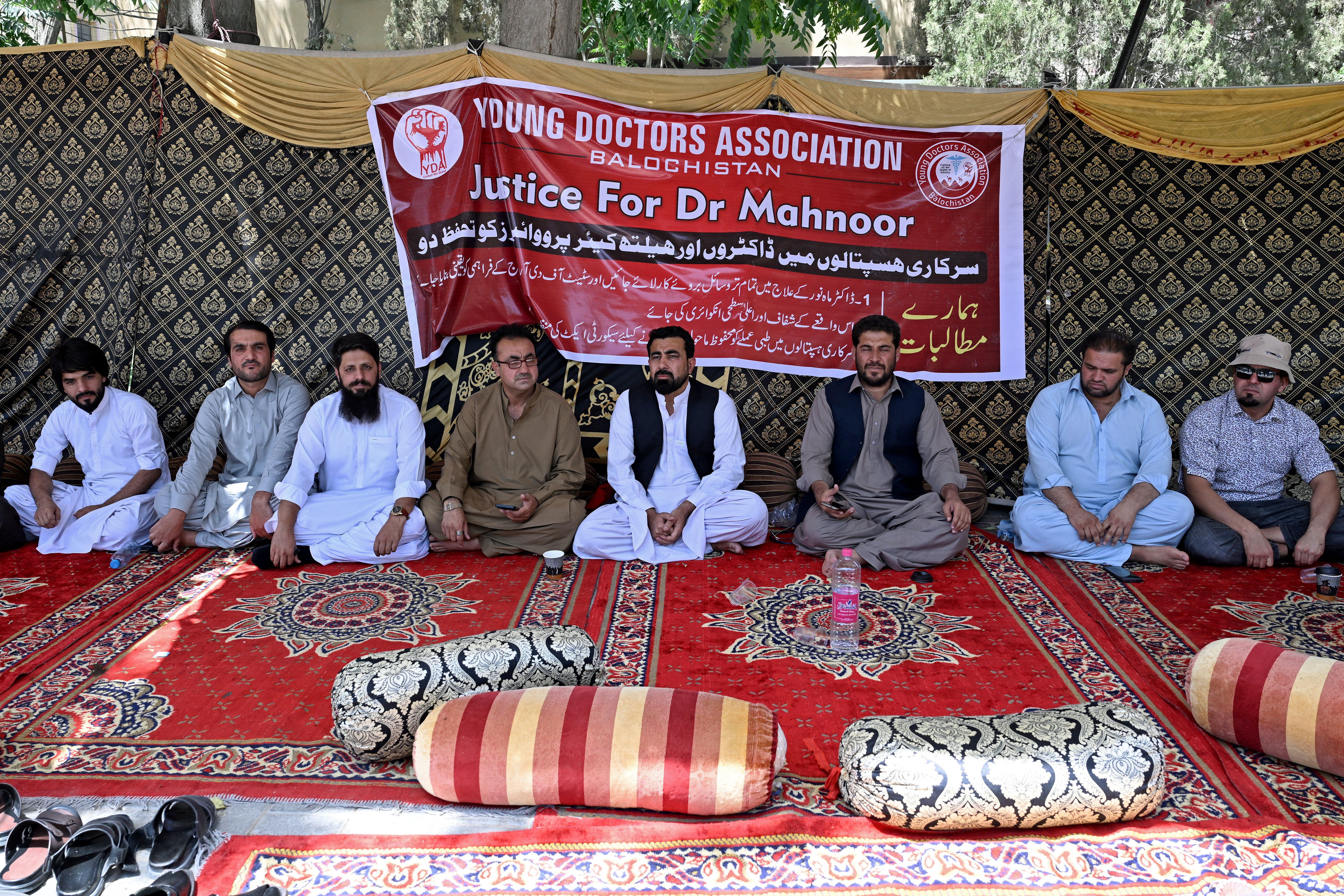 Medical practitioners stage a protest to express solidarity with acid attack victim Dr Mahnoor Nasir in Quetta on 9 June 2026