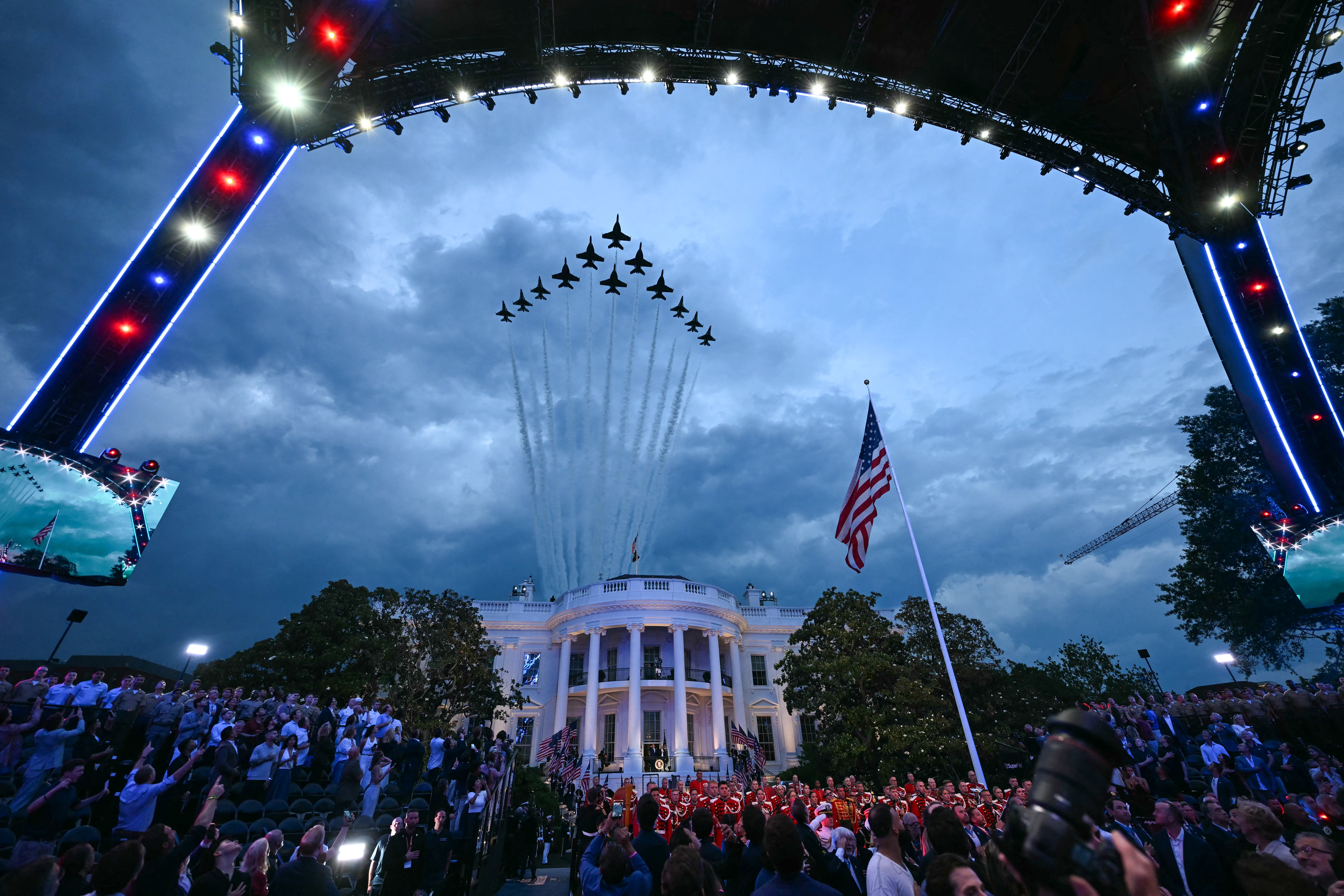 The White House hosted a flyover and a UFC fight for the Freedom 250 celebrations, which also coincided with Flag Day and Donald Trump’s birthday (AFP/Getty)