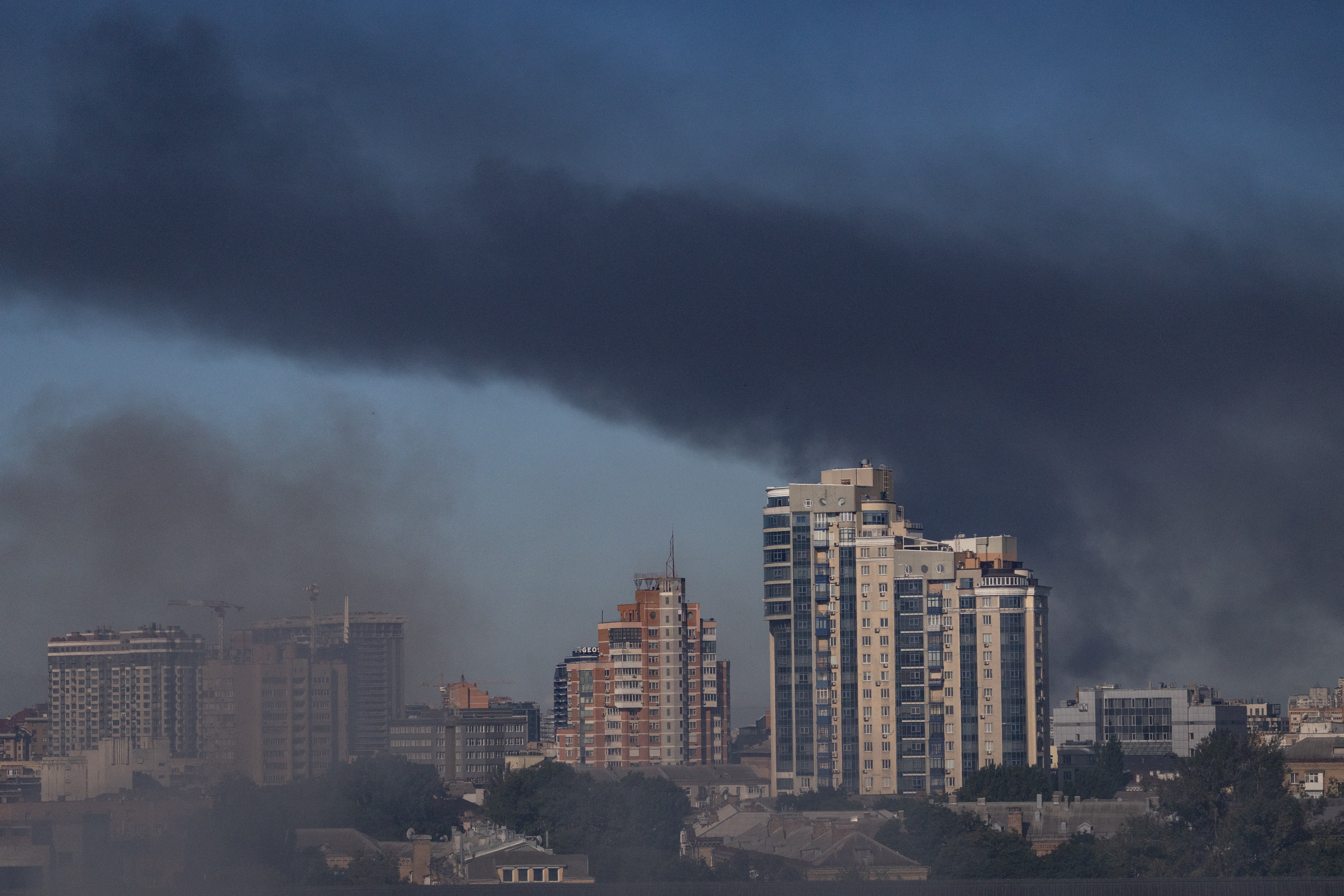 Smoke rises from a fire during a Russian drone and missile attack in Kyiv (Getty)