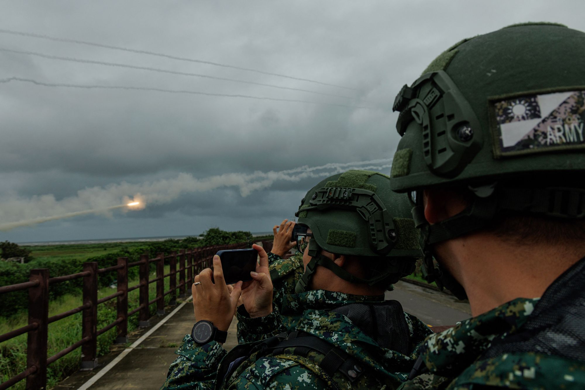 Taiwanese soldiers during a live-fire training exercise in Taichung