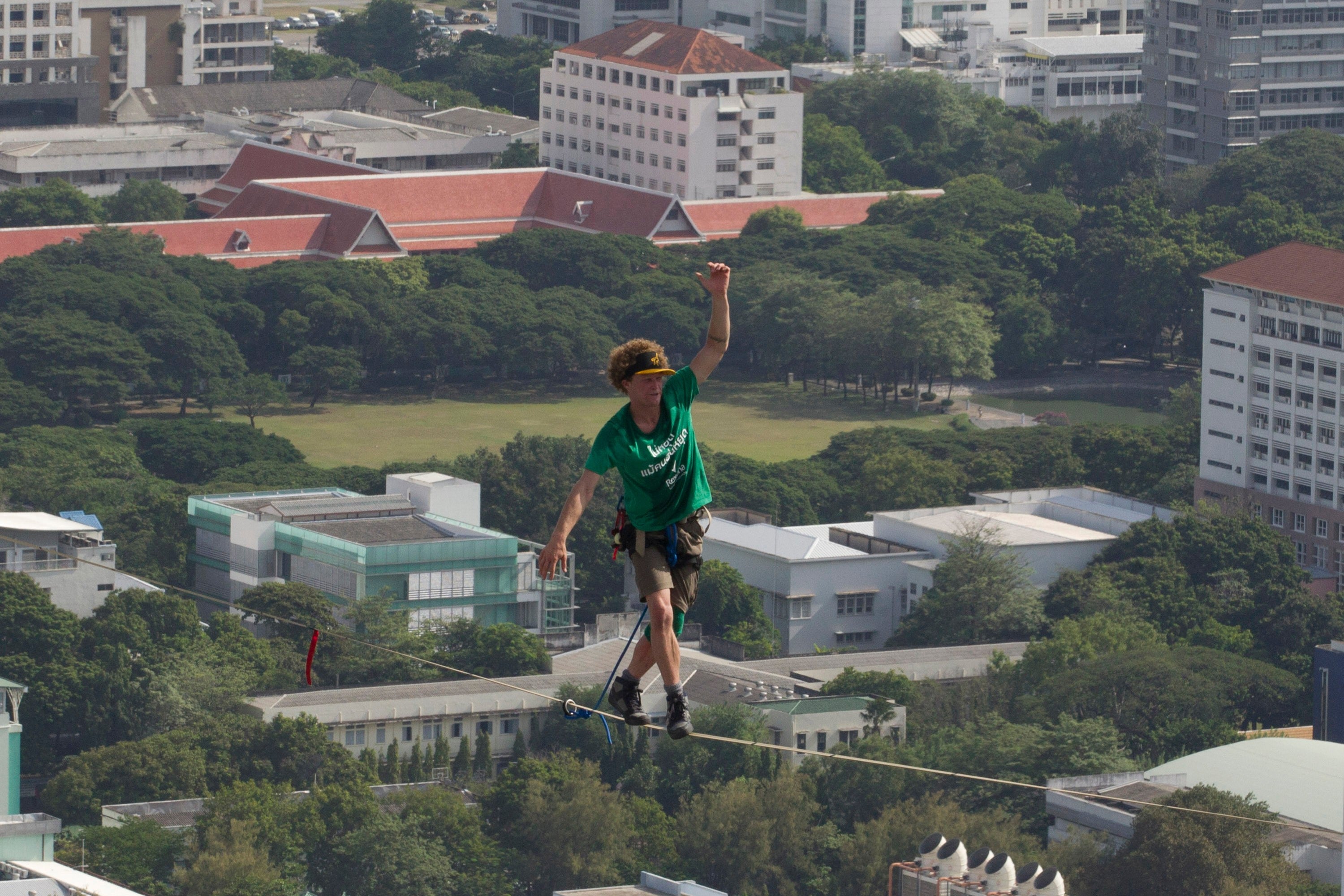 Lewis also excelled in the niche disciplines of slacklining and tricklining, which combine elements of high-wire walking with aerial acrobatics, often at perilous elevations (AP Photo/Sakchai Lalit)