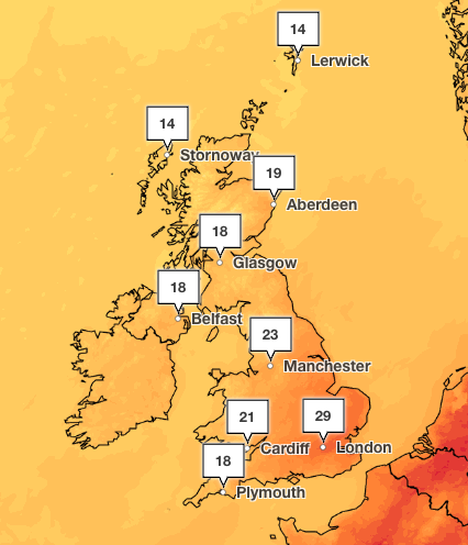 Temperatures will peak in south-east England (Met Office)