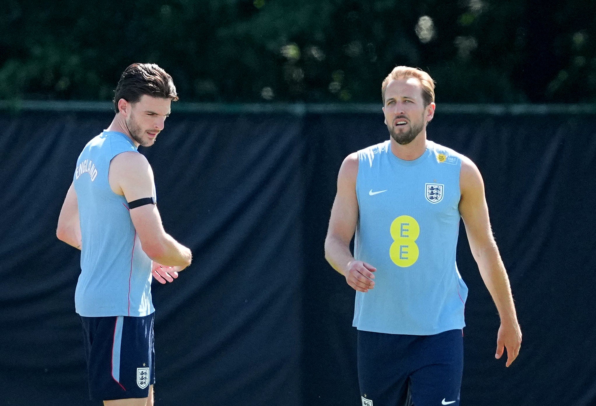 England captain Harry Kane, right, with vice-captain Declan Rice