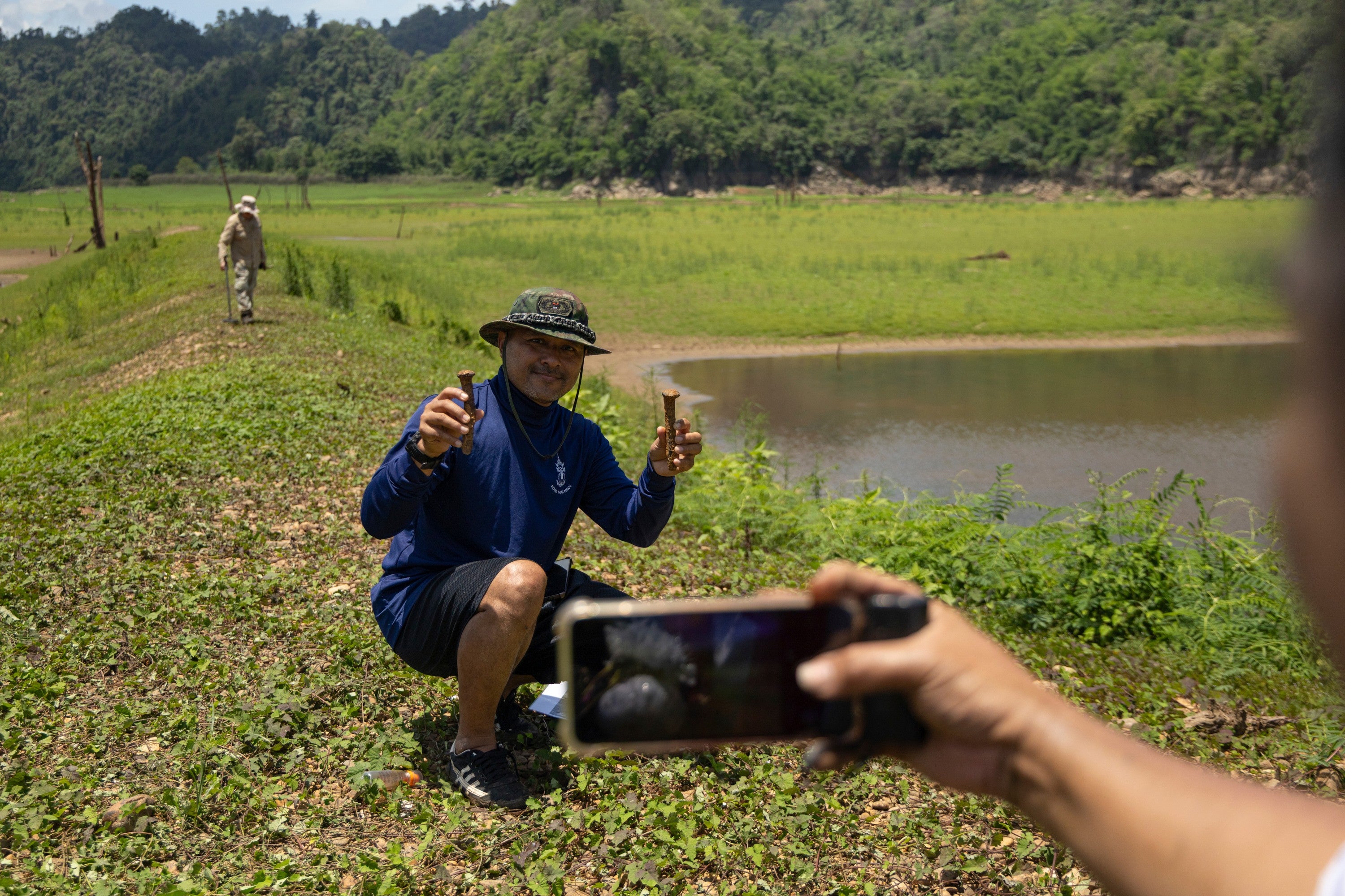 Local residents take pictures of artefacts from Nithe Station