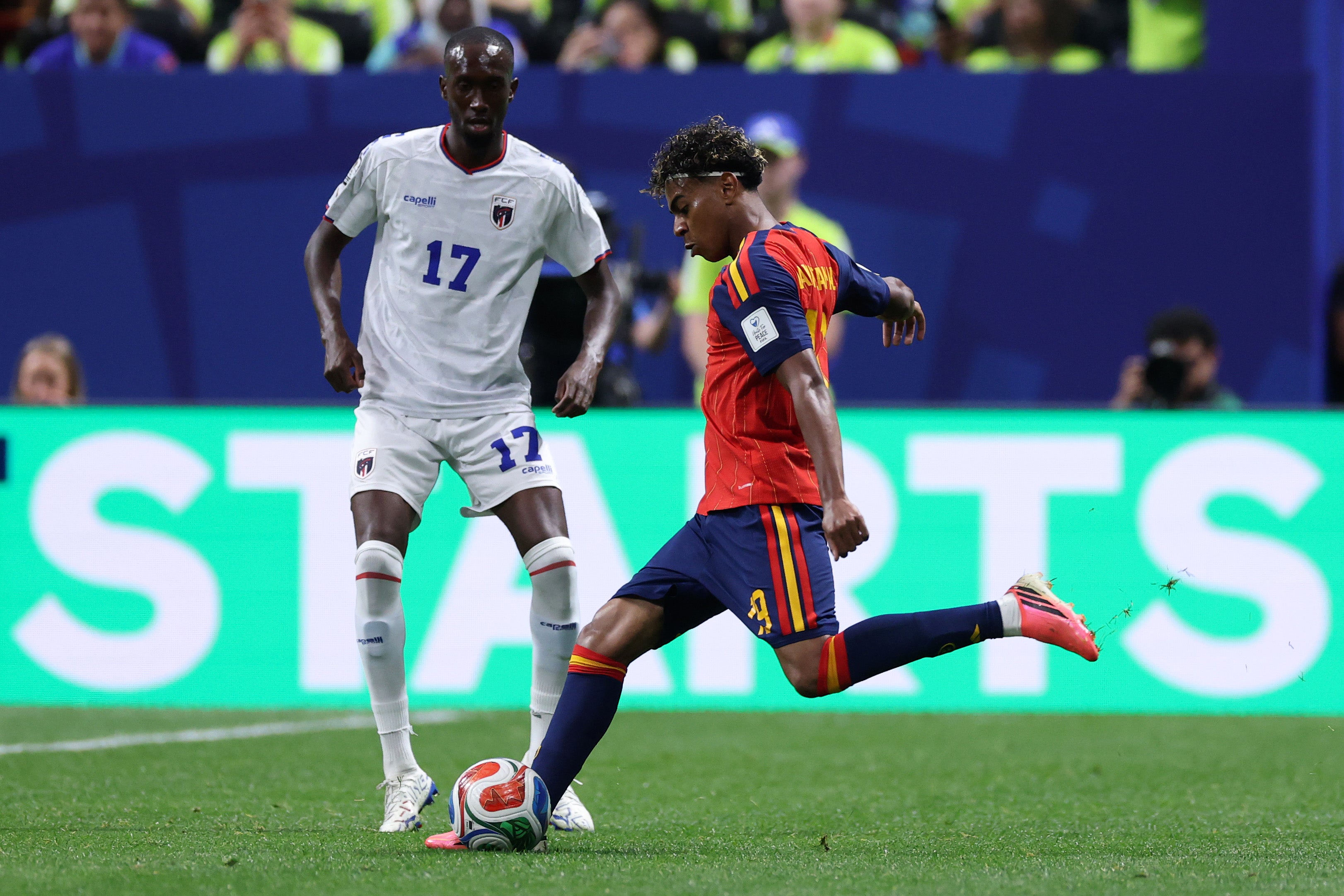 Lamine Yamal #19 of Spain in action
