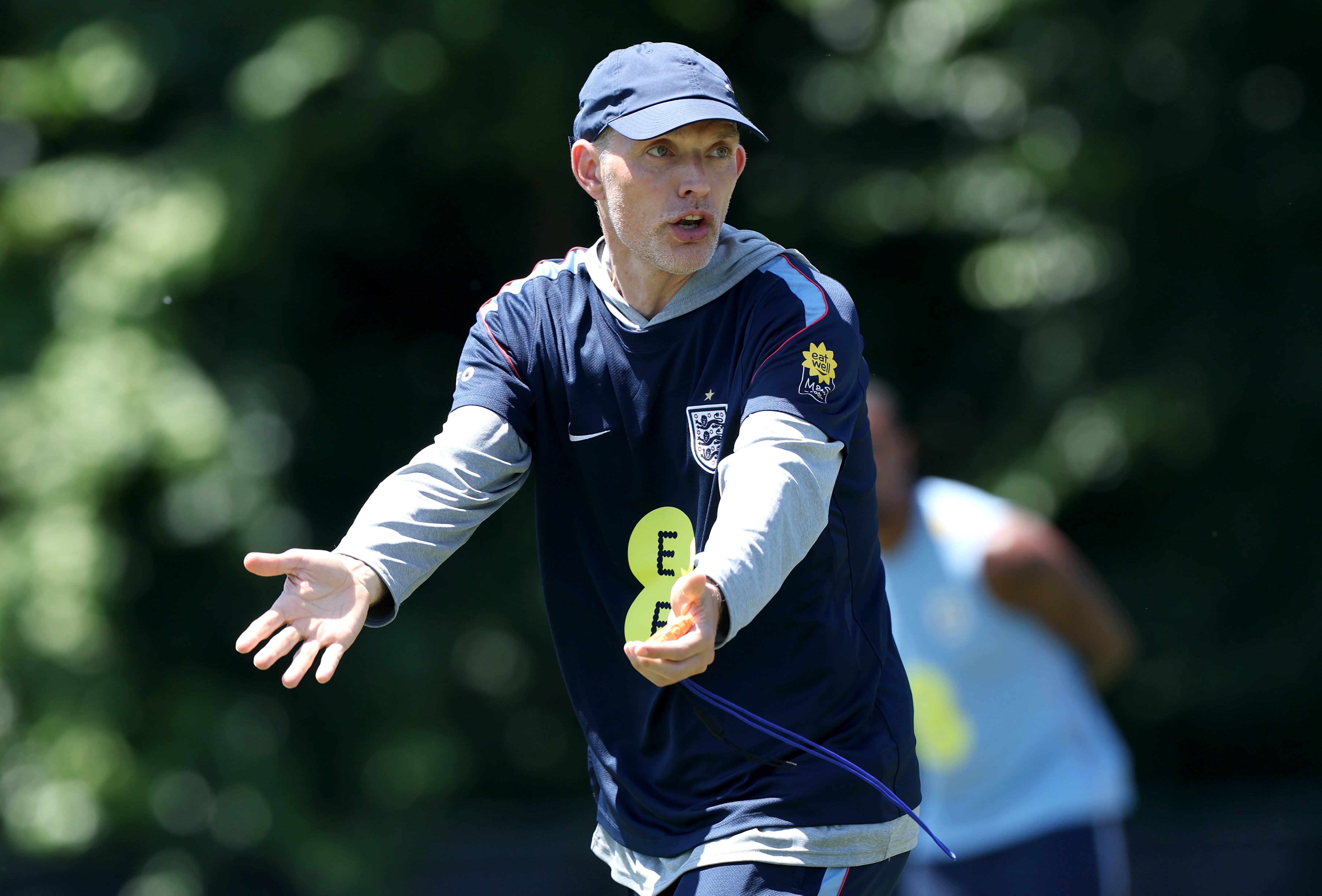 Tuchel directs his players during training (Getty)
