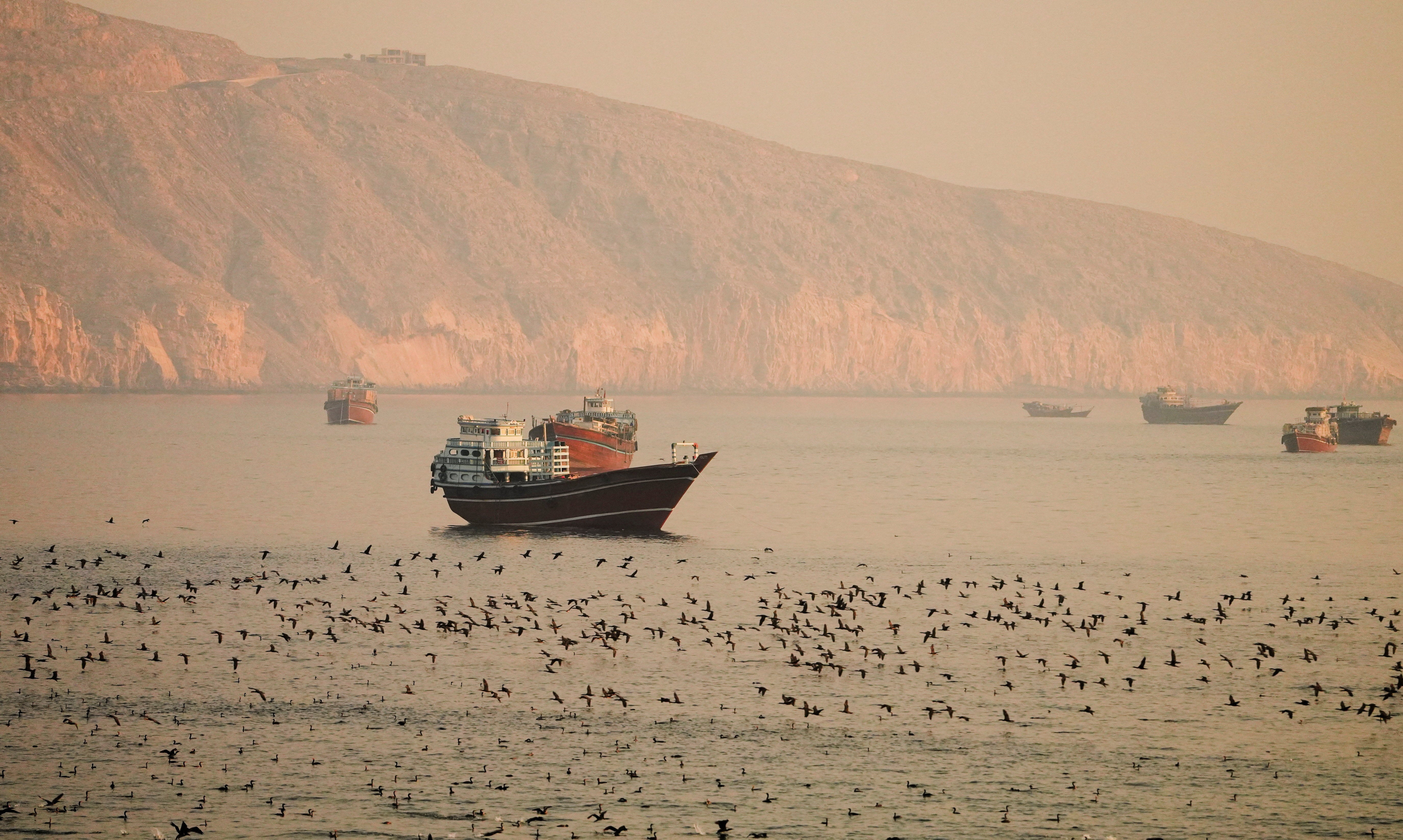 Vessels at the Strait of Hormuz, as seen from Musandam, Oman, June 16 (Reuters)
