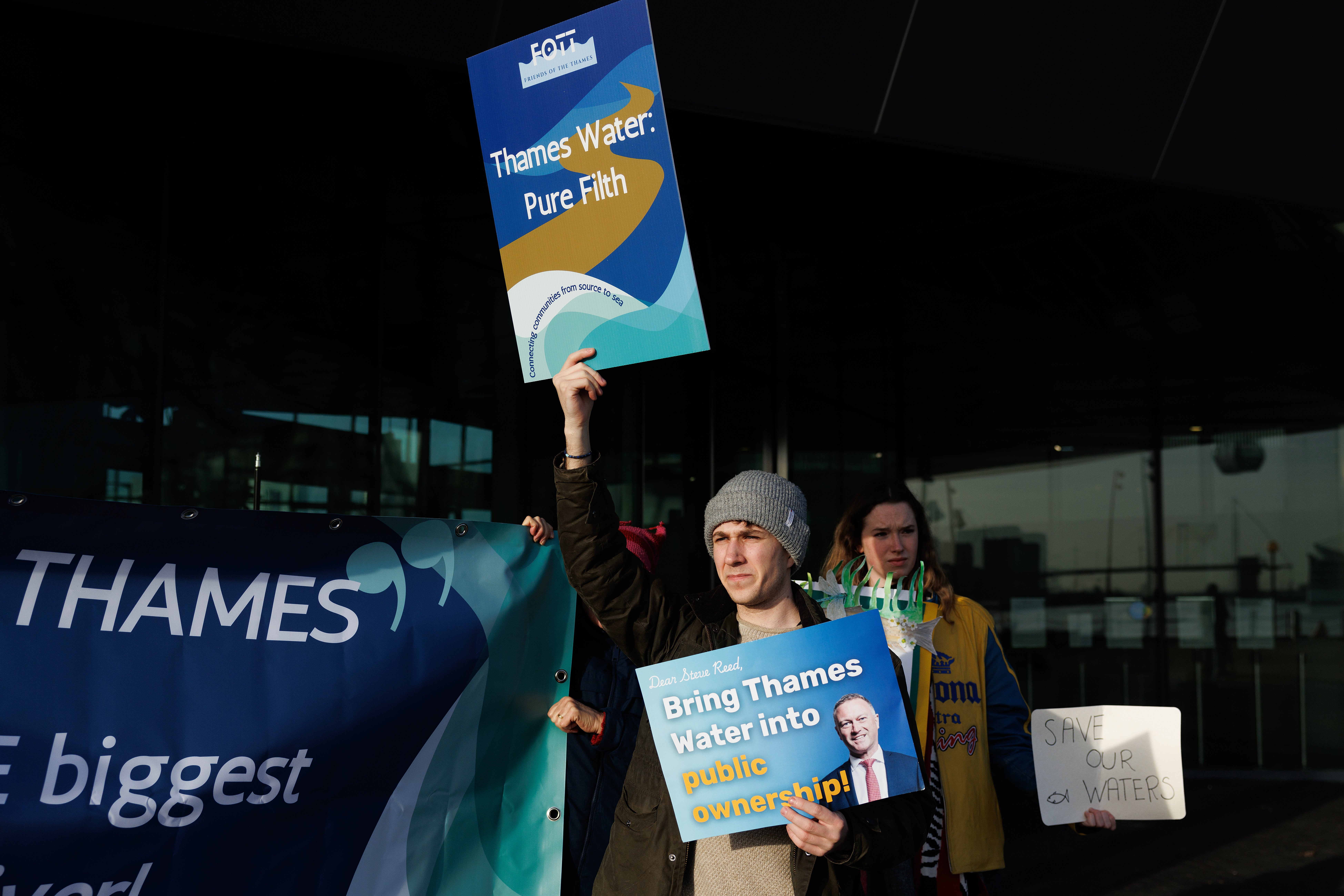 Environmental campaigners outside City Hall, Docklands, in February 2025