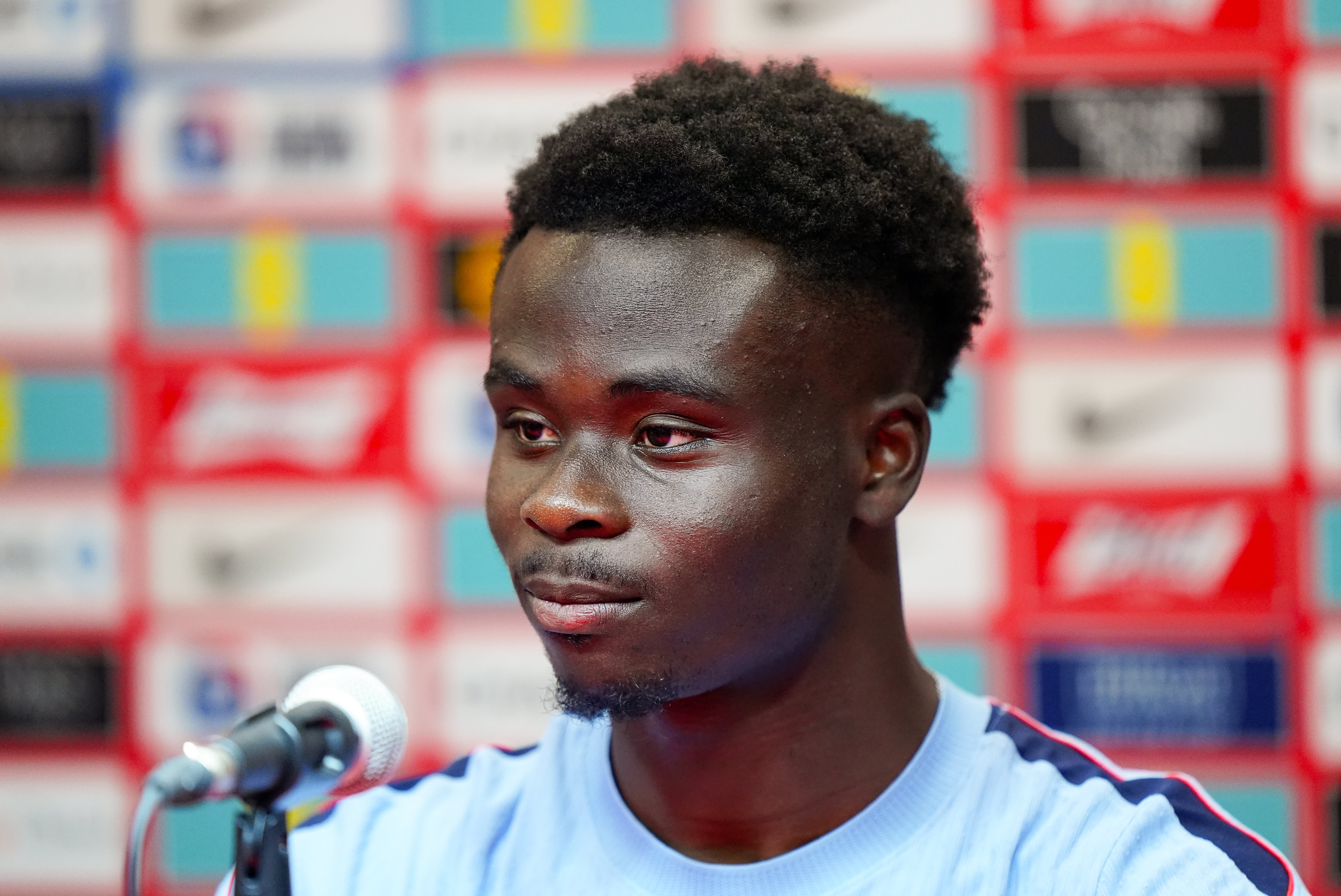 Bukayo Saka during a press conference in Kansas City