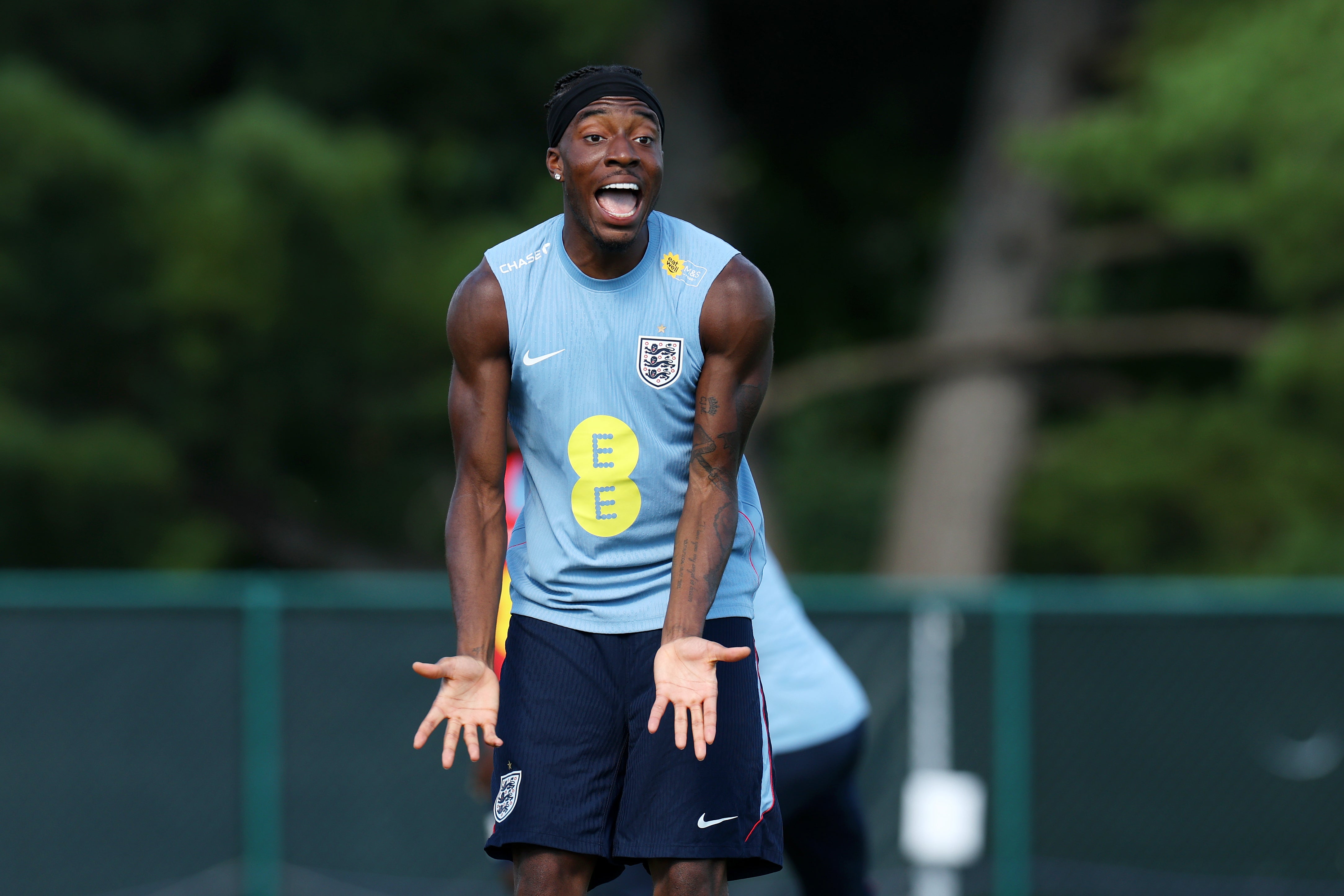 Noni Madueke during an England training session in Kansas City (Getty)