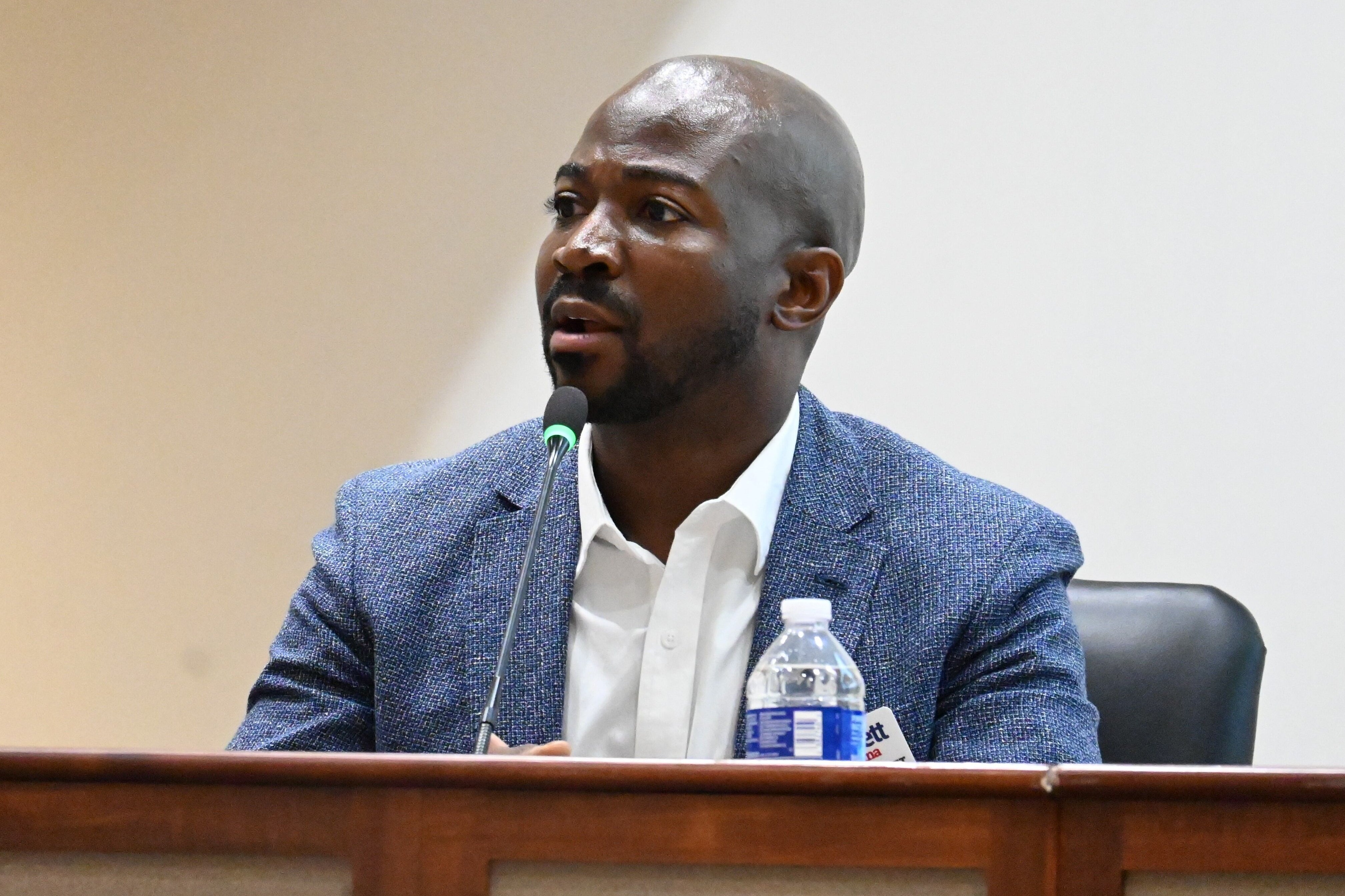 Dakarai Larriett, a Democratic candidate for the U.S. Senate, participates in a candidates forum