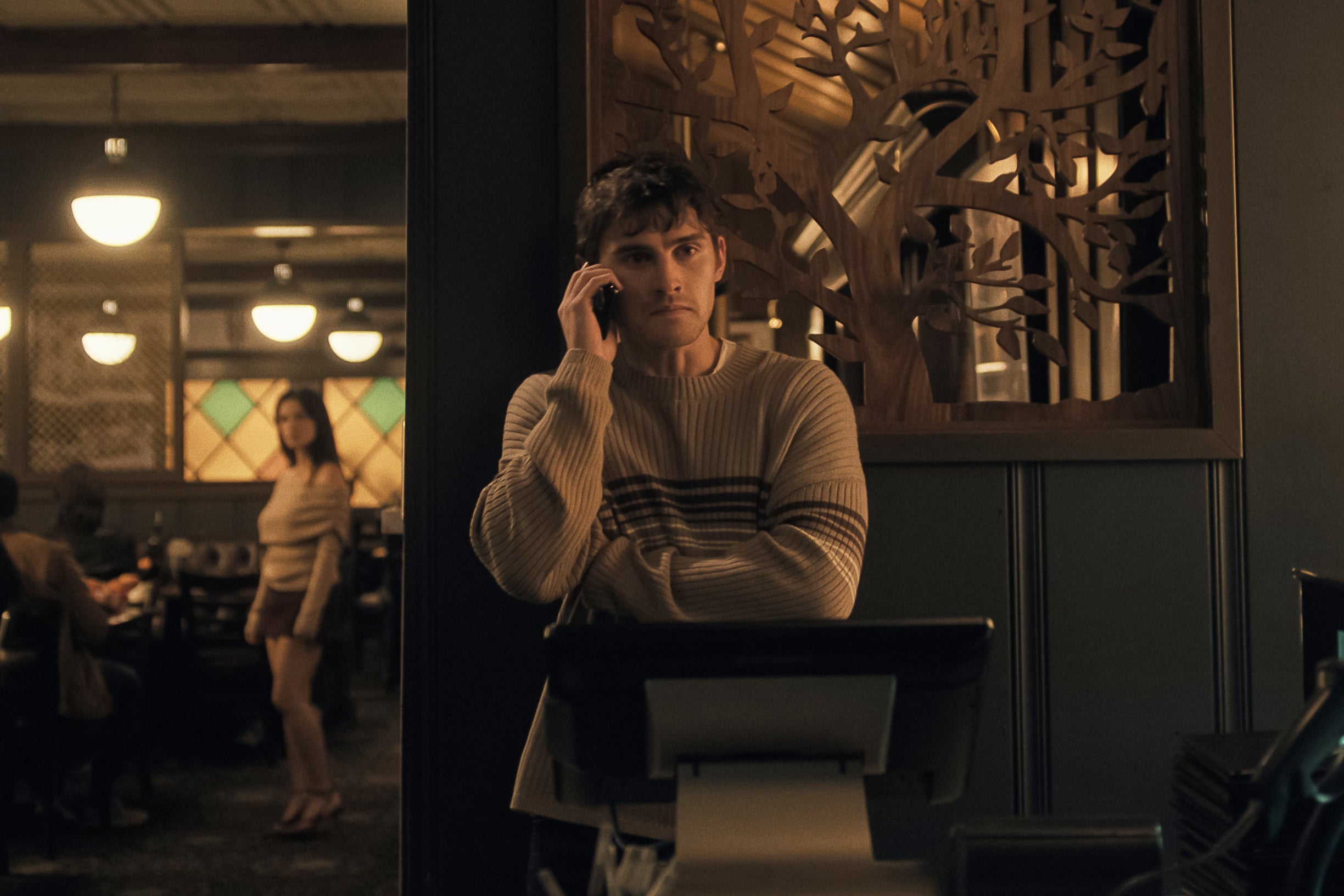 Inde Navarrette, left, and Michael Johnston in a scene from ‘Obsession’